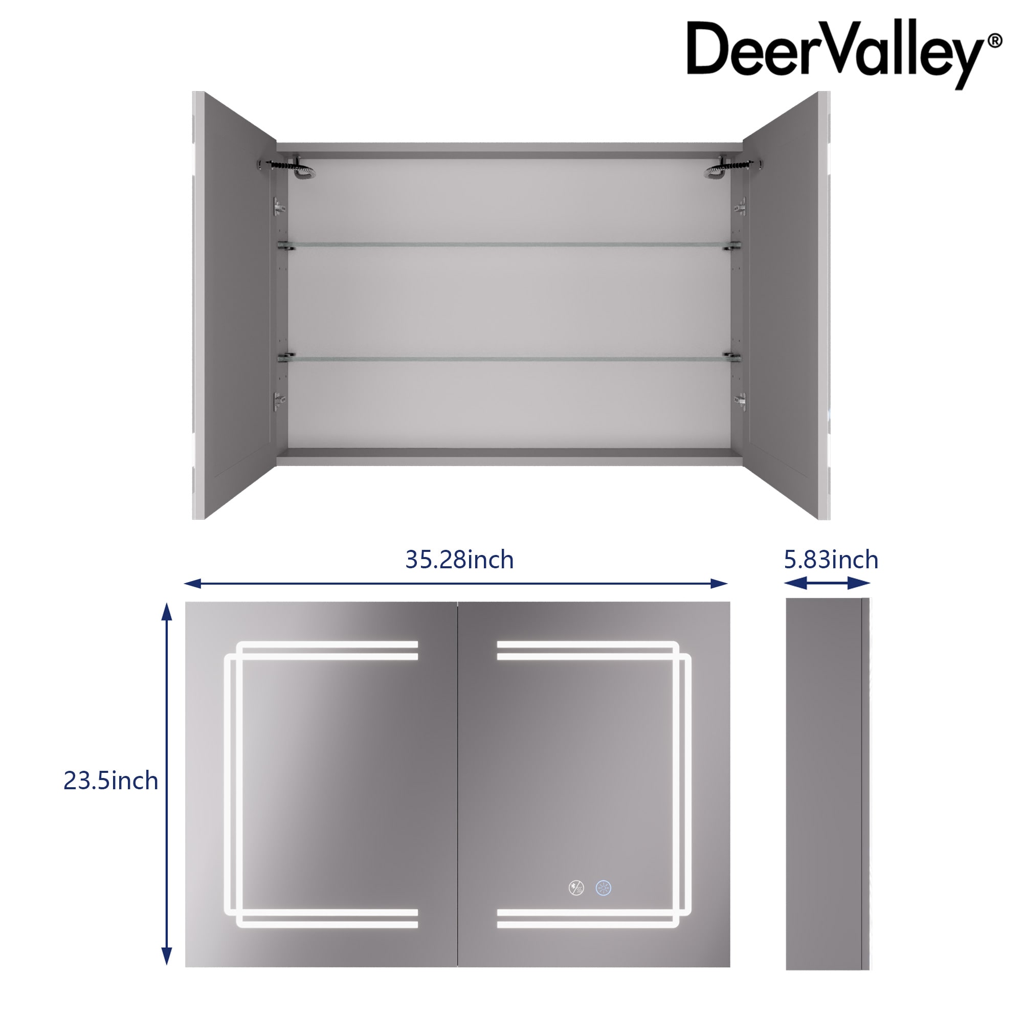 Silver Aluminum LED Medicine Cabinet with Mirror and Bluetooth Speaker