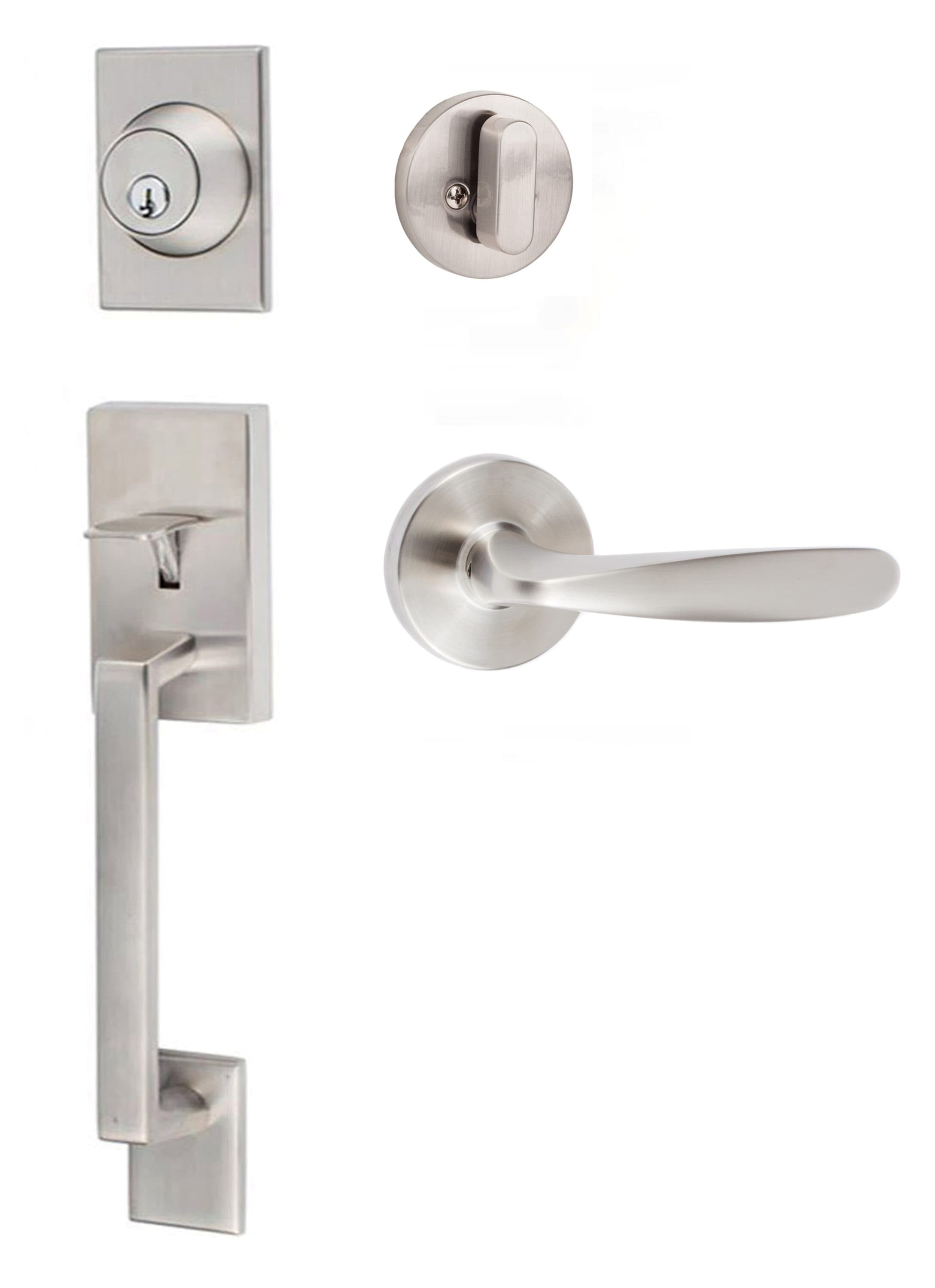 Sure-Loc Hardware KN507-R-TR 15 SureLoc Koln Satin Nickel Single-Cylinder Deadbolt Universal Exterior Keyed entry Door Handle