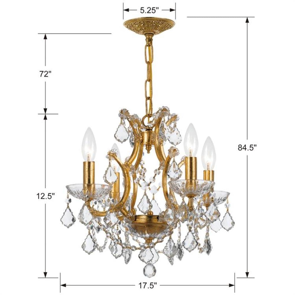 Antique Gold Mini Chandelier with Clear Swarovski Crystals, 4-Light