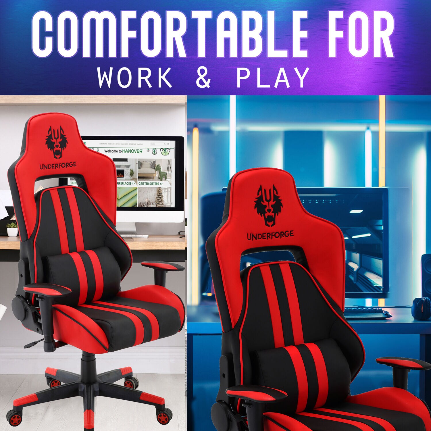 Hanover Commando Ergonomic Gaming Chair in Black and Orange with