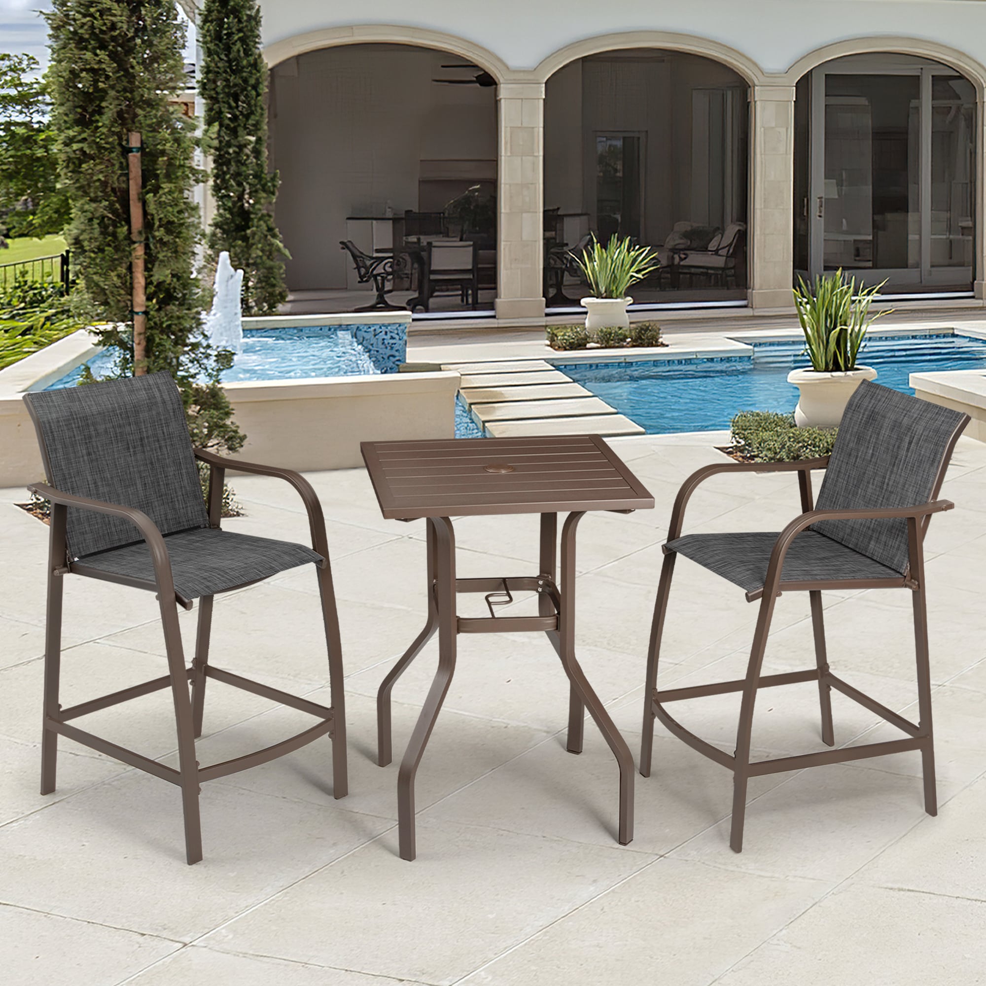 Crestlive Products CL-ST009BGY-3 3 PCS Patiobar Table and Stools Set 3 -Piece Patio Conversation Set with Gray
