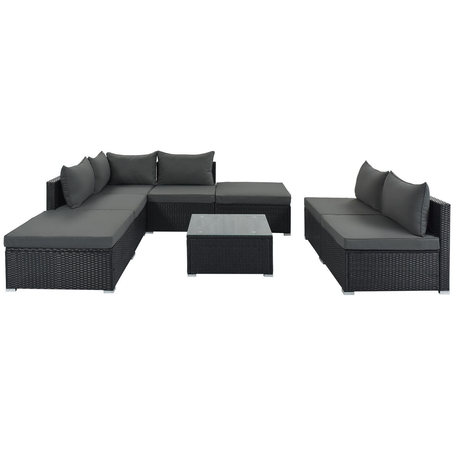 SINOFURN SYA380080GY 8-Piece Wicker Patio Conversation Set with Gray Cushions