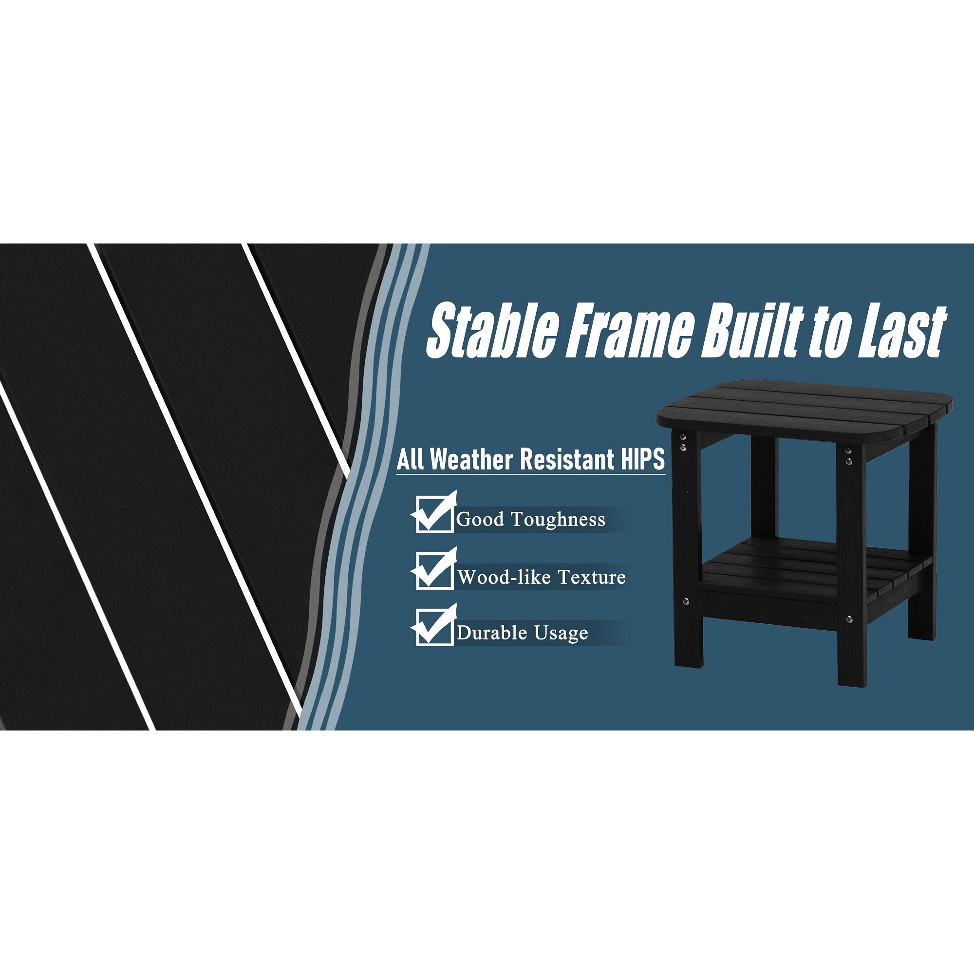 Black Solid Fir Wood Outdoor Side Table