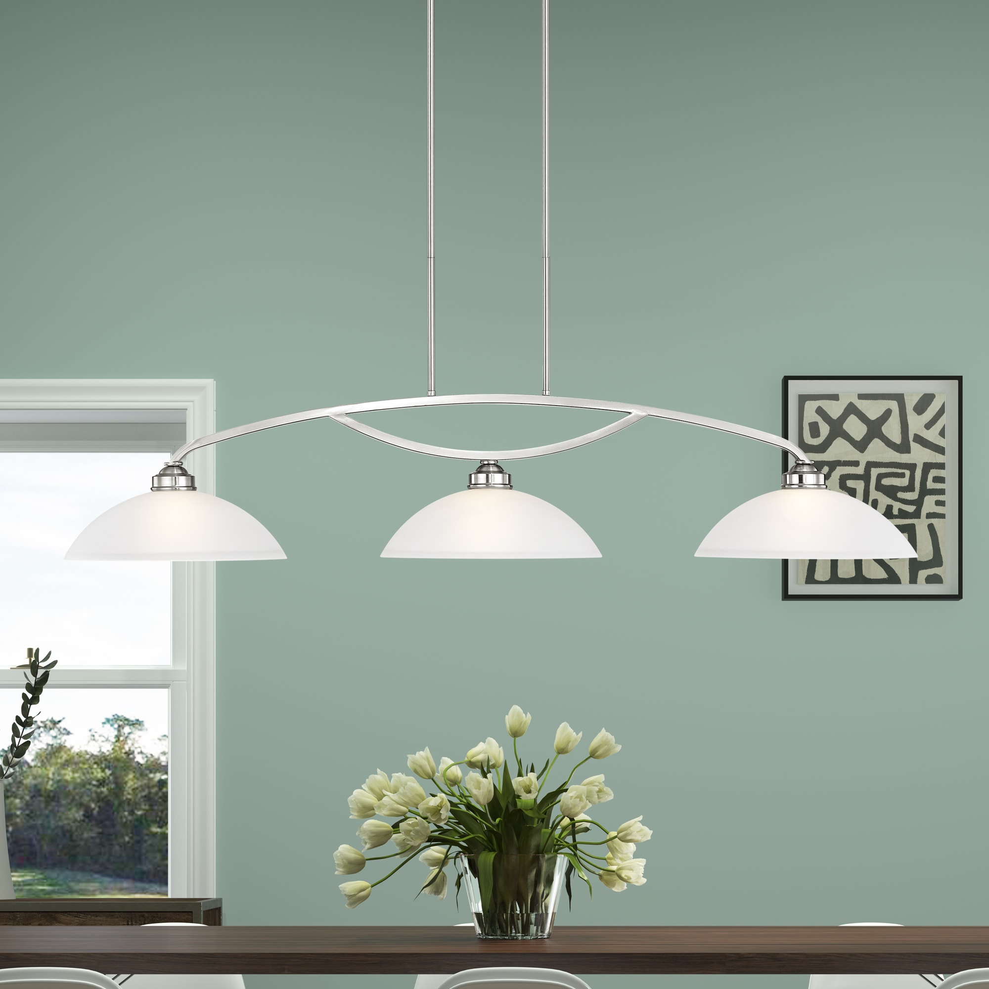 Livex Lighting 4224-91 Somerset 3 -Light Brushed nickel Transitional Frosted glass Linear Large Hanging Kitchen island light
