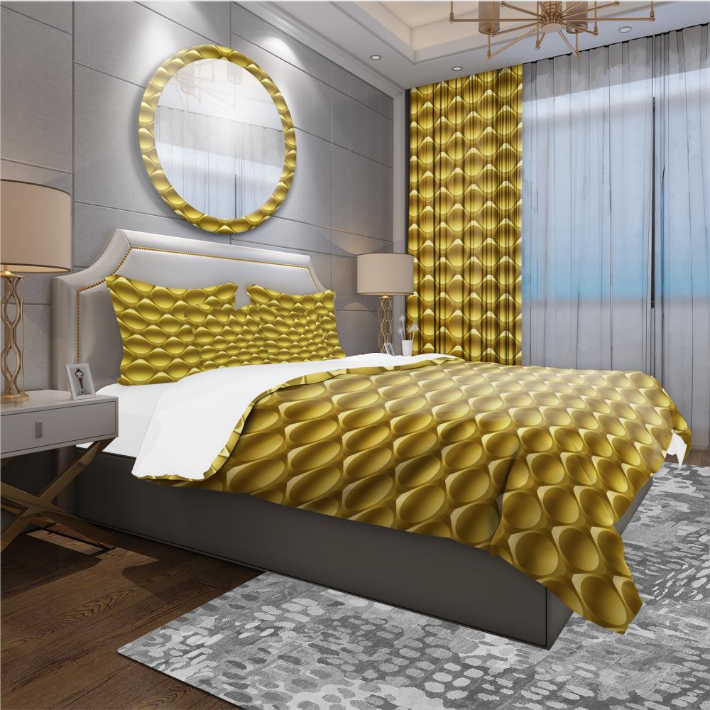 Designart BED18963-K 3 -Piece Yellow and Gold King Duvet cover Set