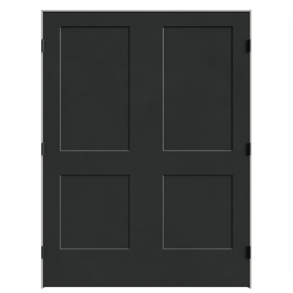 Masonite 641952 60-in x 80-in Midnight Black Solid core 2-panel square Bi-parting Smooth Prefinished Molded composite Flat Jamb Double Prehung Interior Door