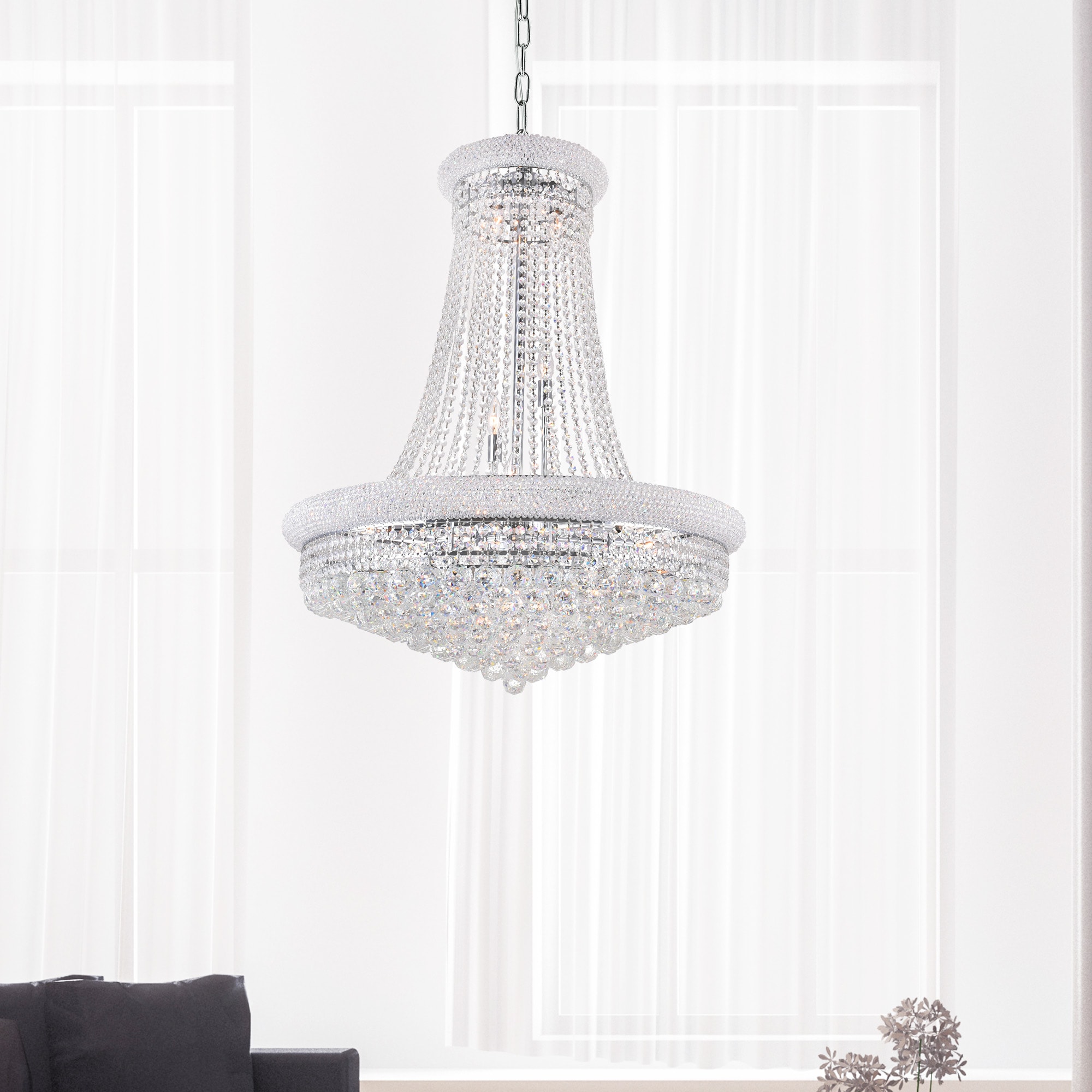 CWI Lighting 8001P32C Empire 19 -Light Chrome Traditional Crystal For Use in Bathrooms, Bedrooms, Dining Rooms, Foyers, Kitchens, Living Rooms Chandelier