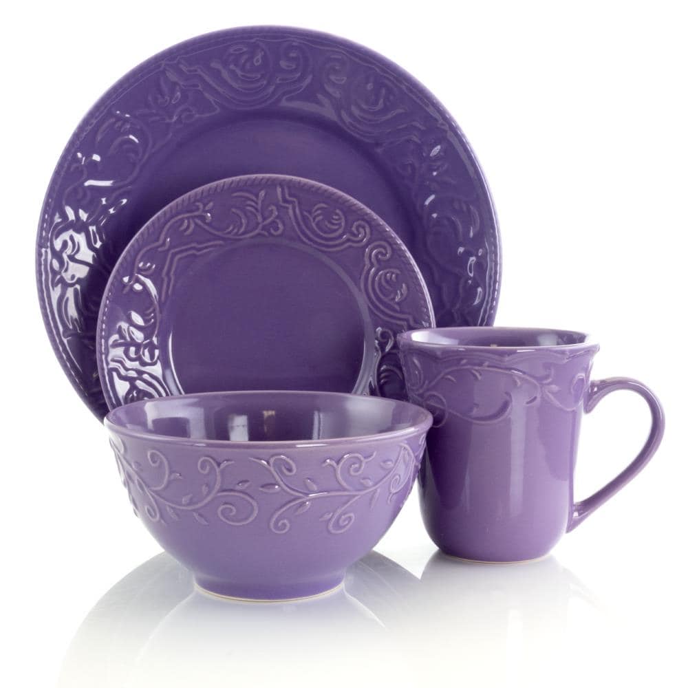 Elama Mulberry Set of 6 (14 oz) Purple Stoneware Mugs