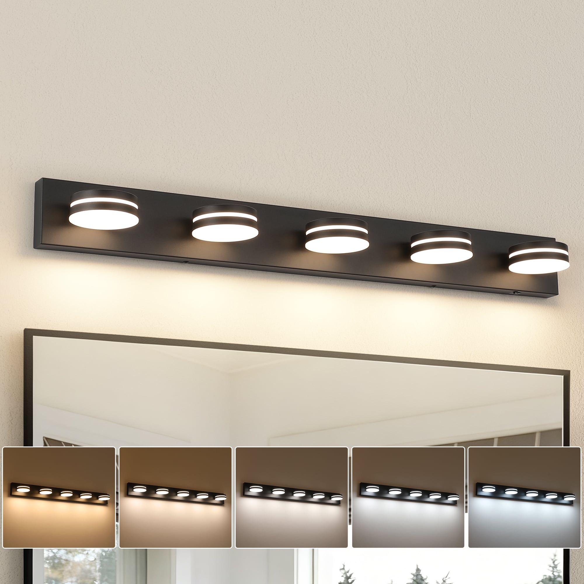 JOOSENLUX 40.6-in 5 Light Matte Black Integrated LED with 5-CCT Switch Modern/Contemporary Bathroom Vanity light
