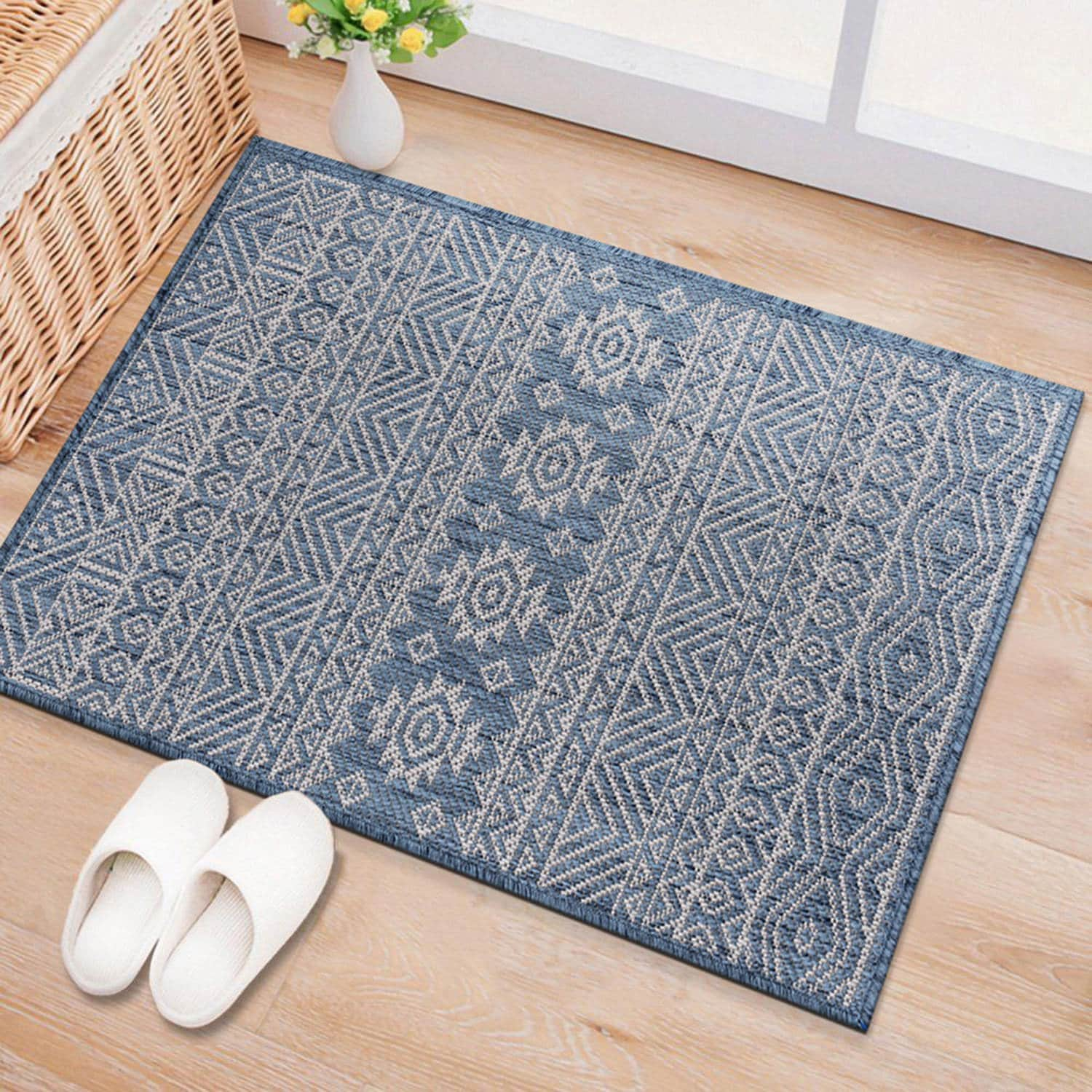 World Rug Gallery Summer 2 x 3 Blue Indoor/Outdoor Geometric Global ...