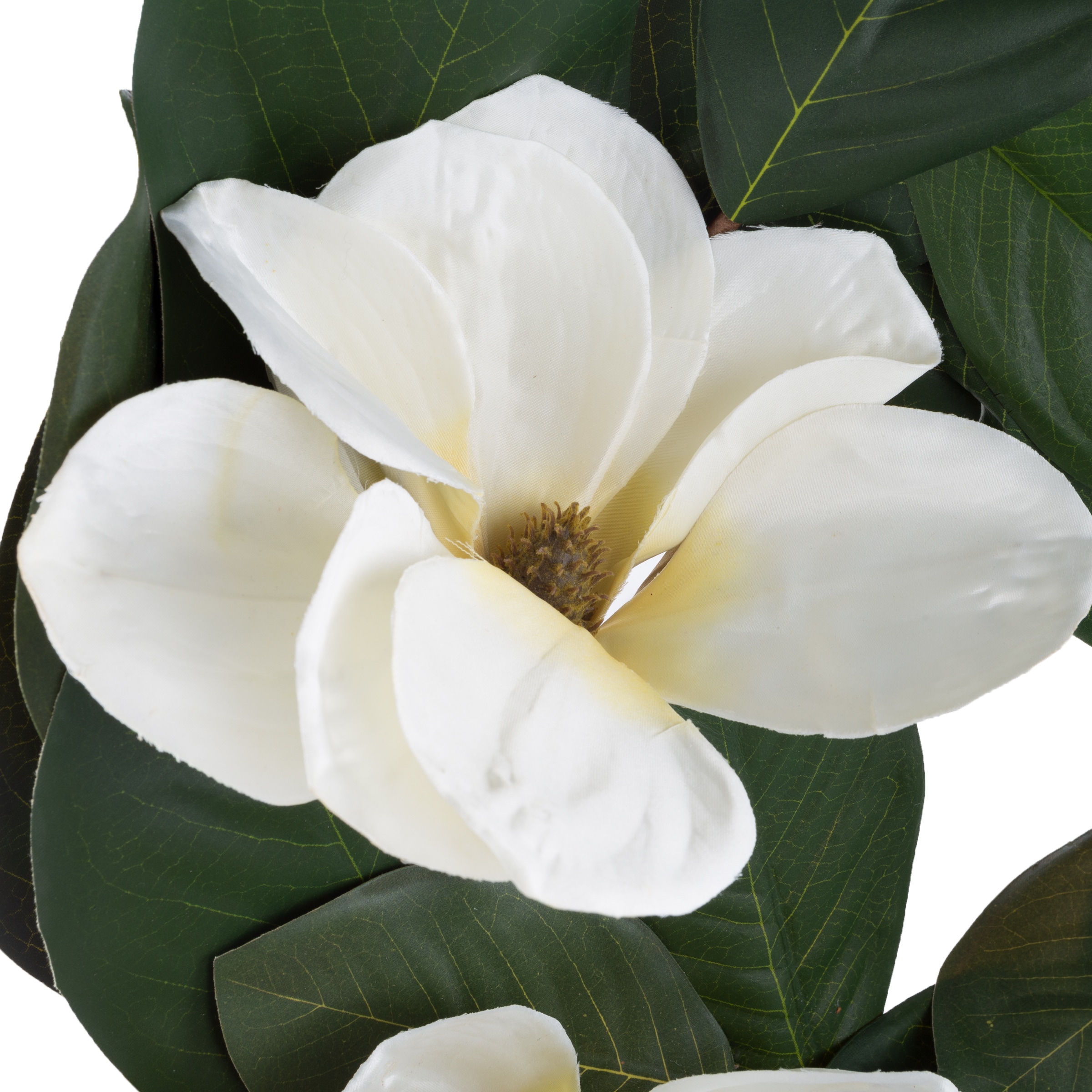 24-Inch Artificial Magnolia Wreath with Green Leaves