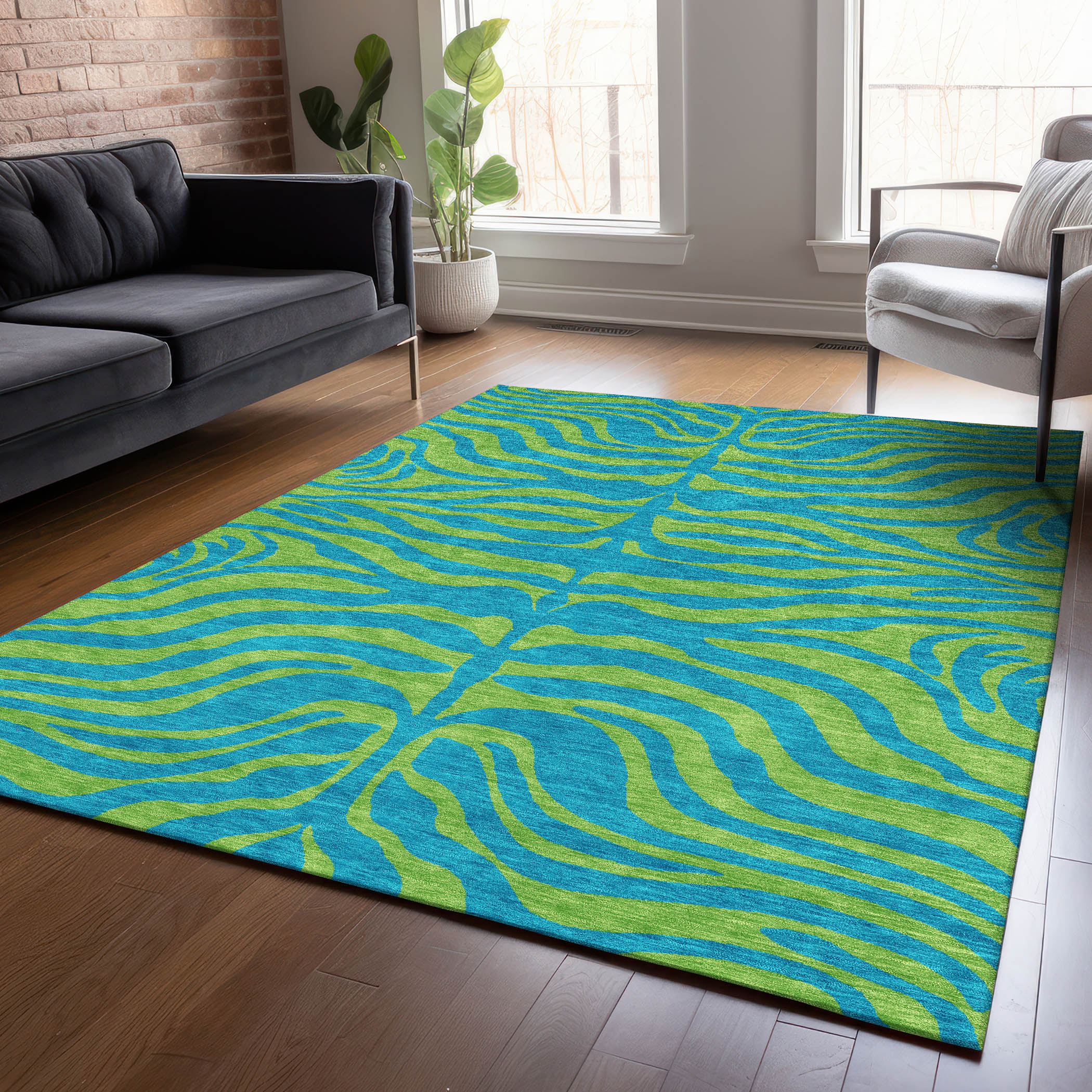 Addison Rugs ACN1043TE10X14 Chantille ACN1043TE 10 x 14 (ft) Polyester Teal Rectangular Indoor/Outdoor Geometric Machine washable Area rug