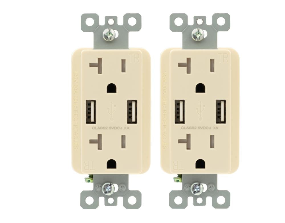 Utilitech R1620D40-LA2 20 -Amp 125-volt Tamper Resistant Residential Decorator USB outlet Dual Type A , Light almond 2 -Pack