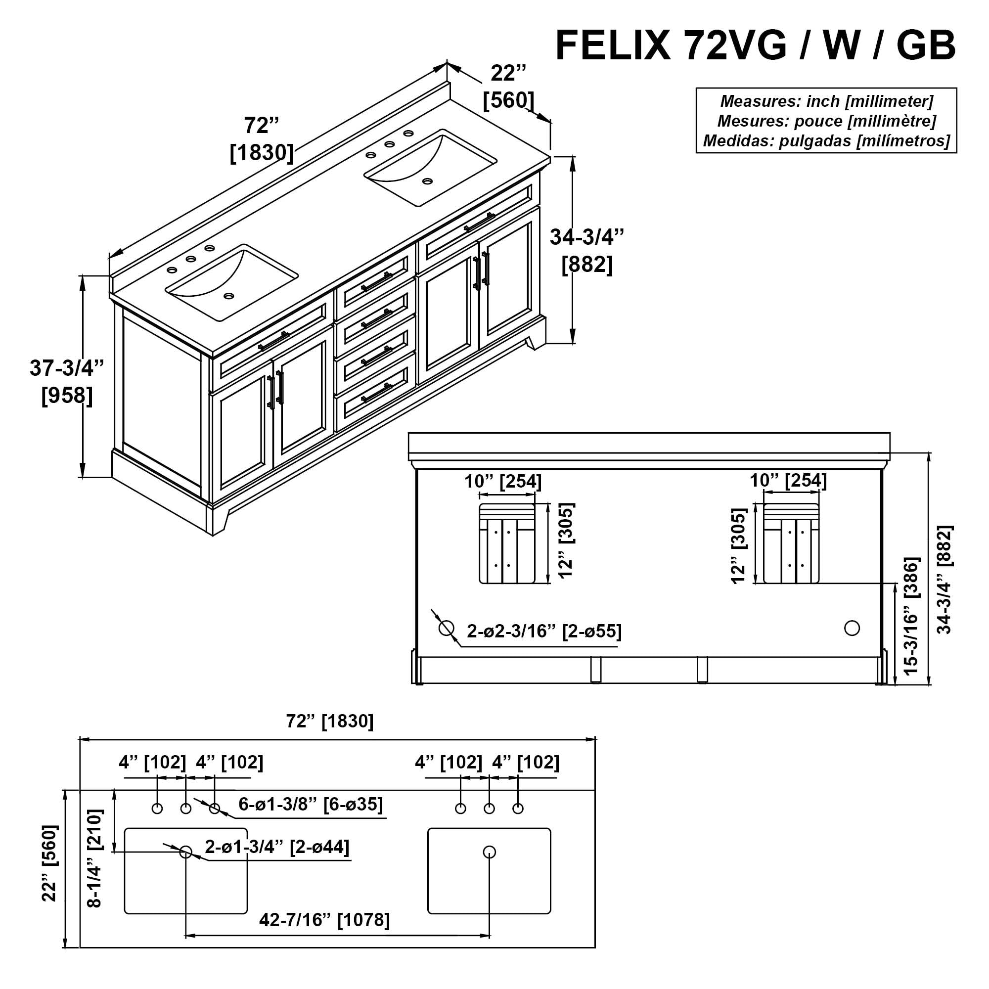 allen + roth Felix 72-in White Undermount Double Sink Bathroom Vanity ...