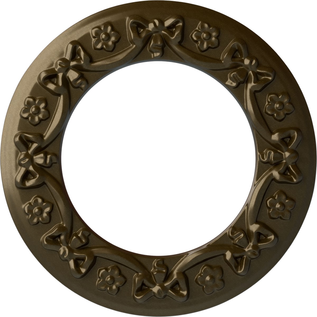 Ekena Millwork CM12RIBRS Ribbon with Bow 12.25-in W x 12.25-in L Painted Brass Polyurethane Whole Ceiling Medallion