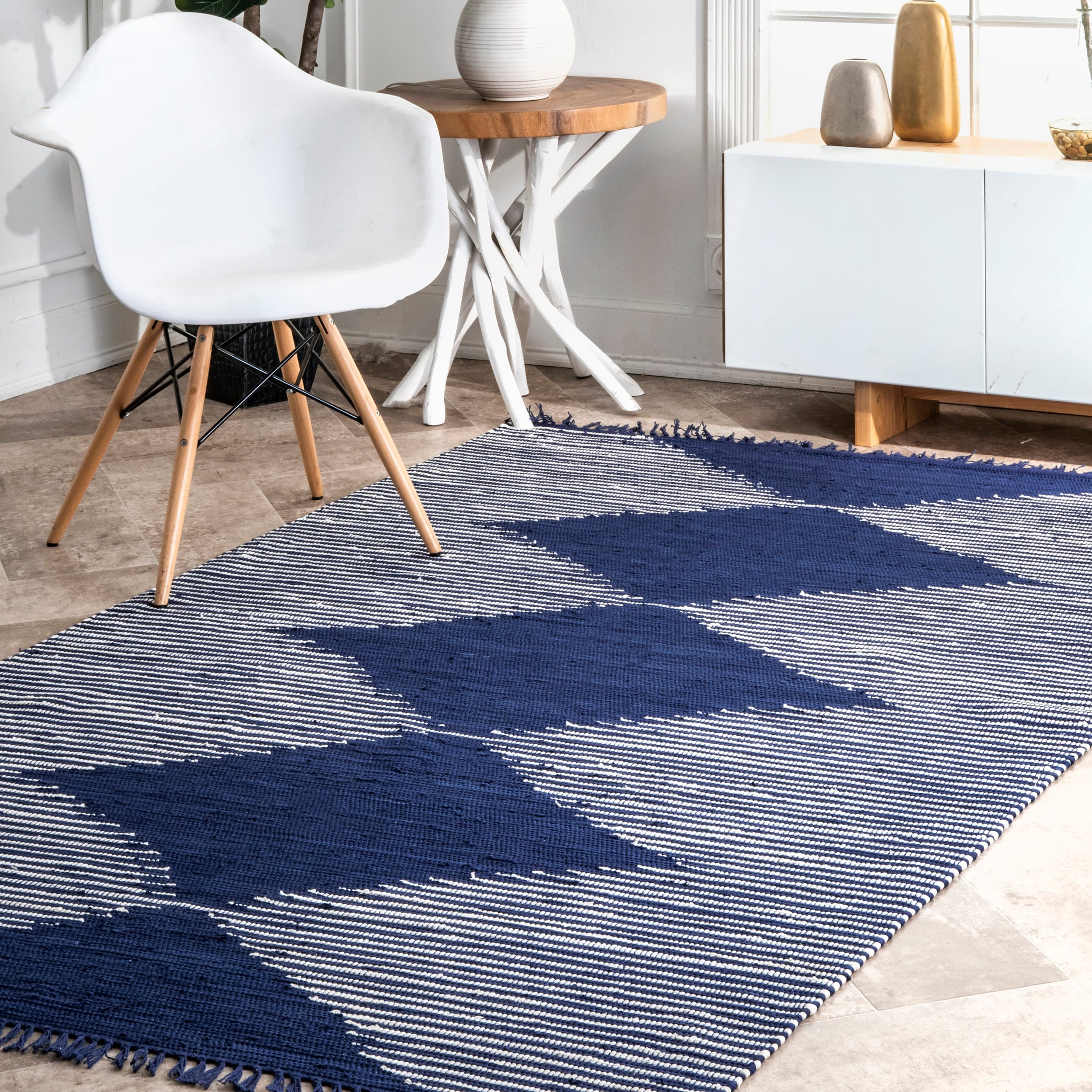 nuLOOM NEMA7A-508 5 x 8 (ft) Cotton Blue Rectangular Indoor Geometric Area rug