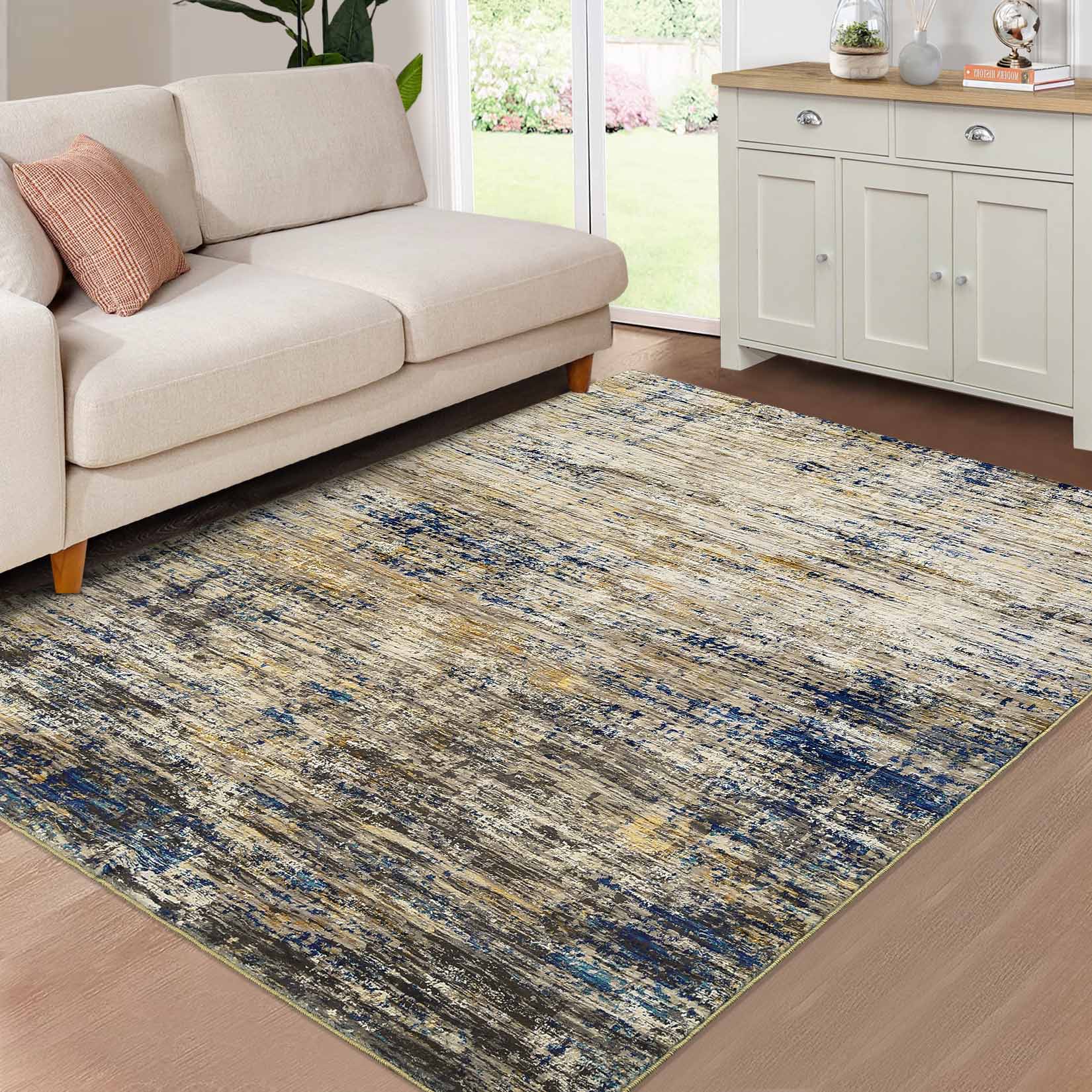 Garvee YXY-LO-PHO-167GF6TH 5 x 7 (ft) Loomed Polyester Navy/Taupe Rectangular Indoor Abstract Mid-Century Modern Machine washable Area rug