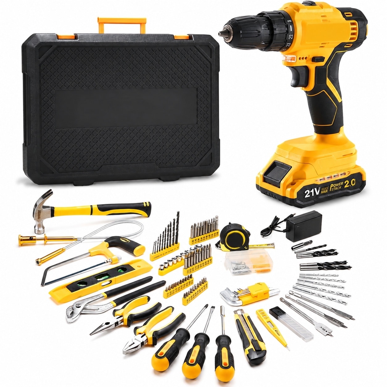 Ahfiwaso  Tool Kit Box Drill Set with 21V Cordless Drill and Complete Home Repair Tools for DIY Handyman Projects durable home and garden