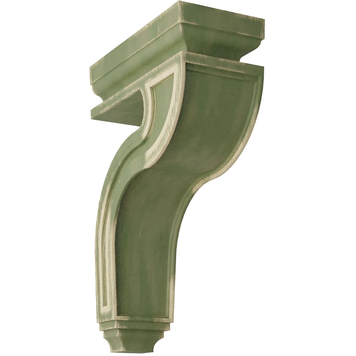 Ekena Millwork CORWD04X08X13HAGR 4-in x 8.5-in x 13-in Vintage Decor Finished Rubberwood Green Wood Paintable/Stainable Corbel