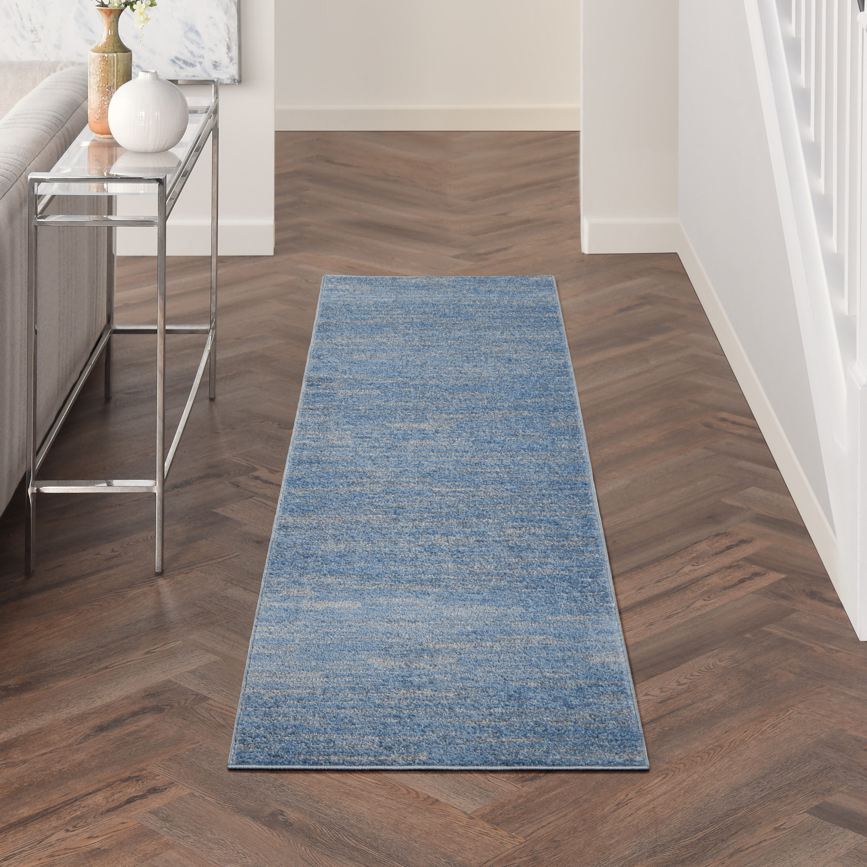 Nourison 099446822734 Essentials 2 x 10 (ft) Loomed Polypropylene Blue/Grey Rectangular Indoor/Outdoor Solid Runner rug