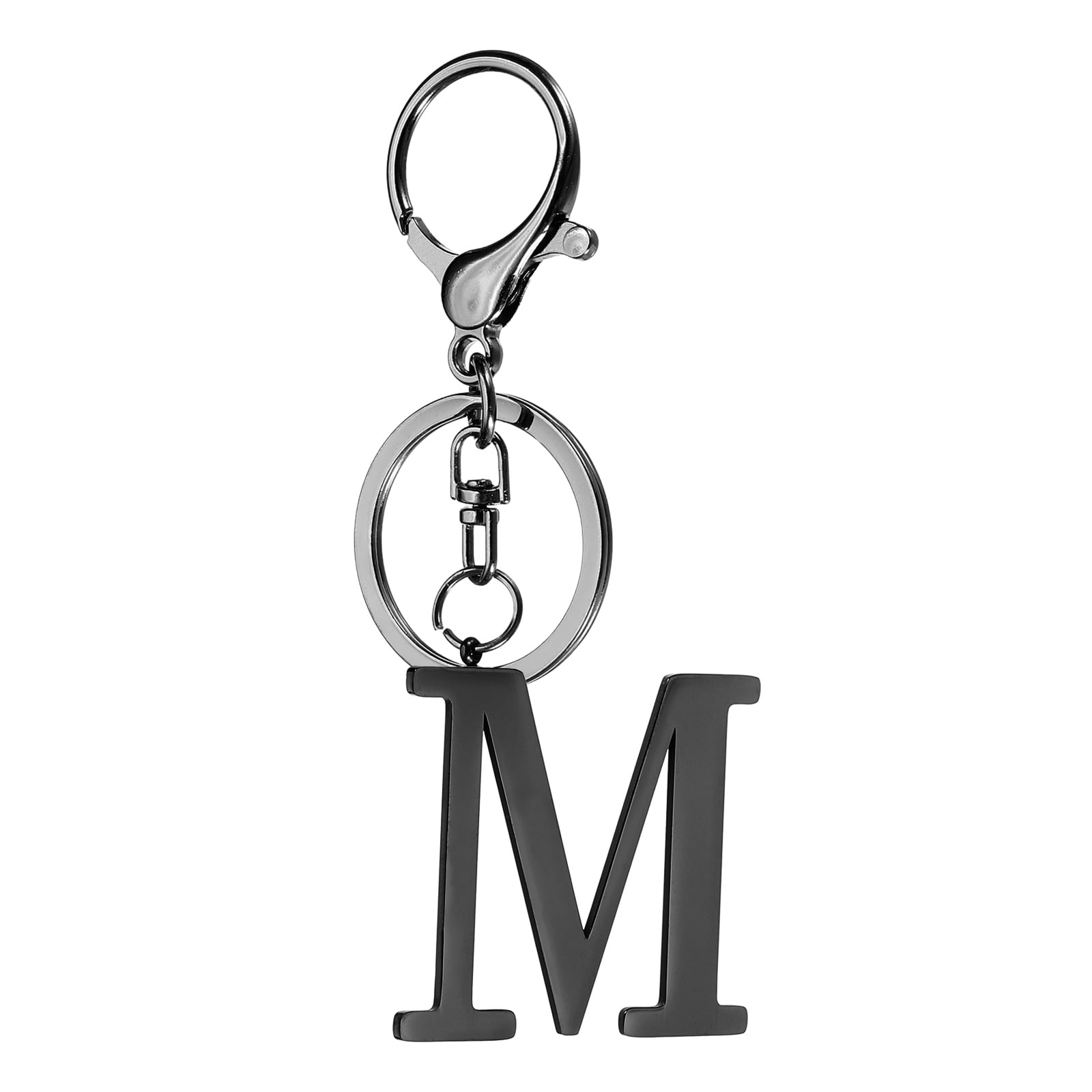 Initial Letter Keychain Initial Key Chain Stainless Steel Alphabet Keyring Charm Pendant Key Rings for Men Women Handbag Backpack Decor Party Gift Black (Letter M)
