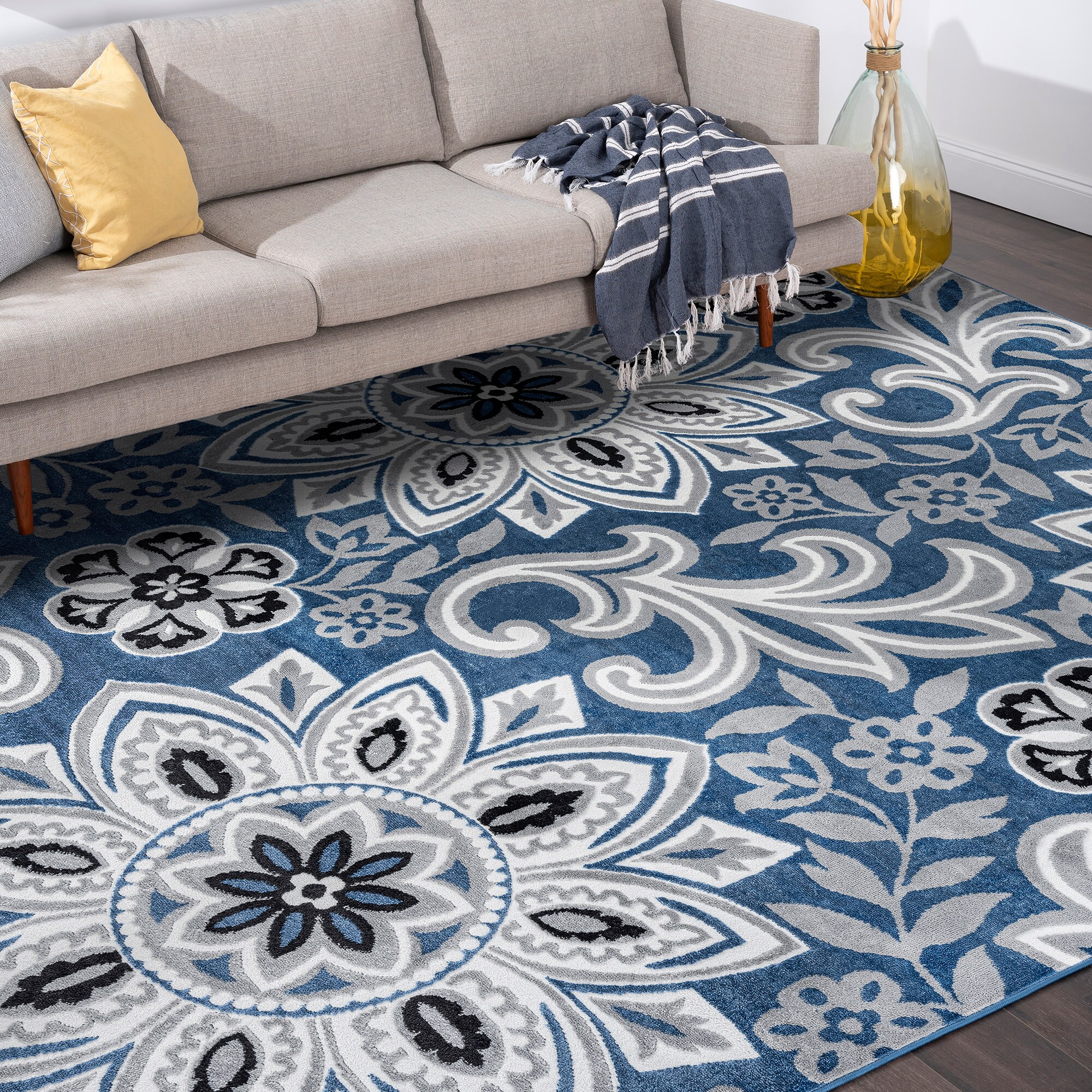 Tayse WYT1306 5X8 Wyatt 5 x 8 (ft) Loomed Polypropylene Blue Rectangular Indoor Floral/Botanical Farmhouse/Cottage Area rug