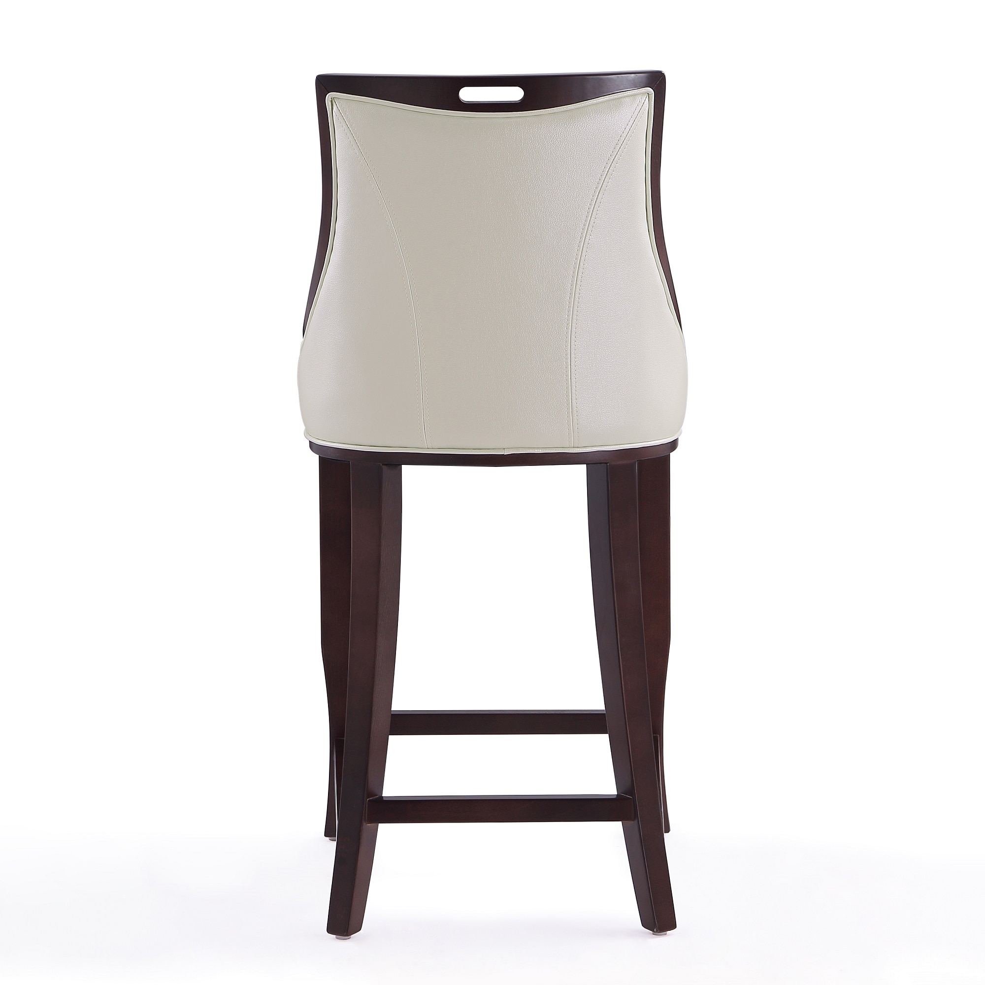 Elegant Pearl White Leather & Walnut Wood Barstool