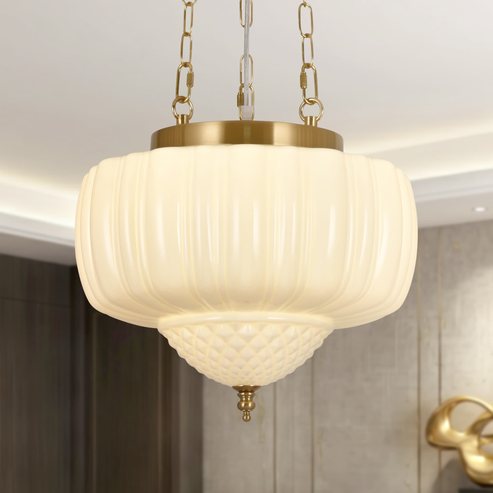HLJYNJM 13.77-in  Mid Century Modern Milky White Glass Schoolhouse Pendant Light