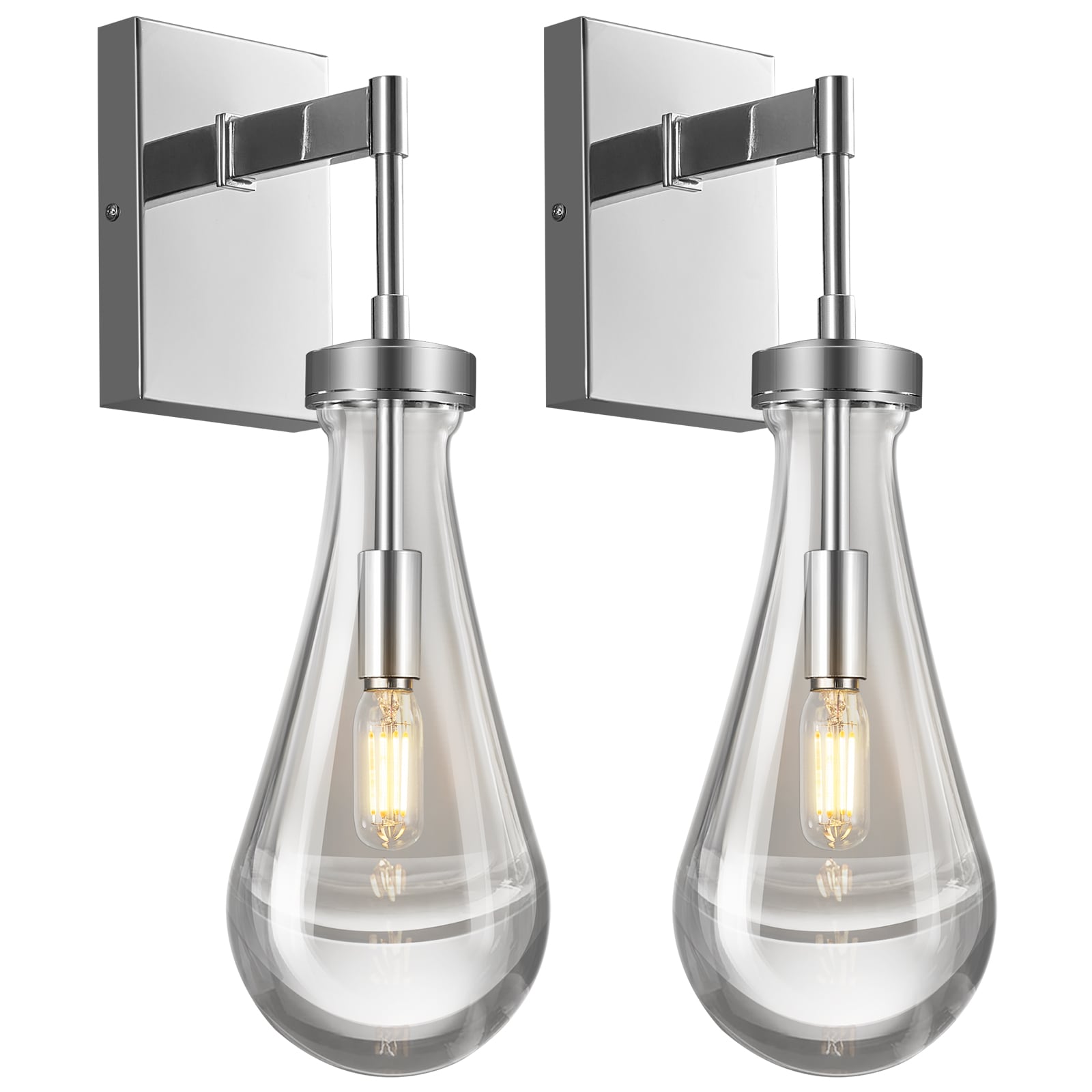ZHLLMQ Modern 4.33 in 1-Light 2 Pack Chrome Teardrop Glass Wall Sconce Bathroom Vanity Light Fixture for Bedroom Living Room Stair Indoor Decor