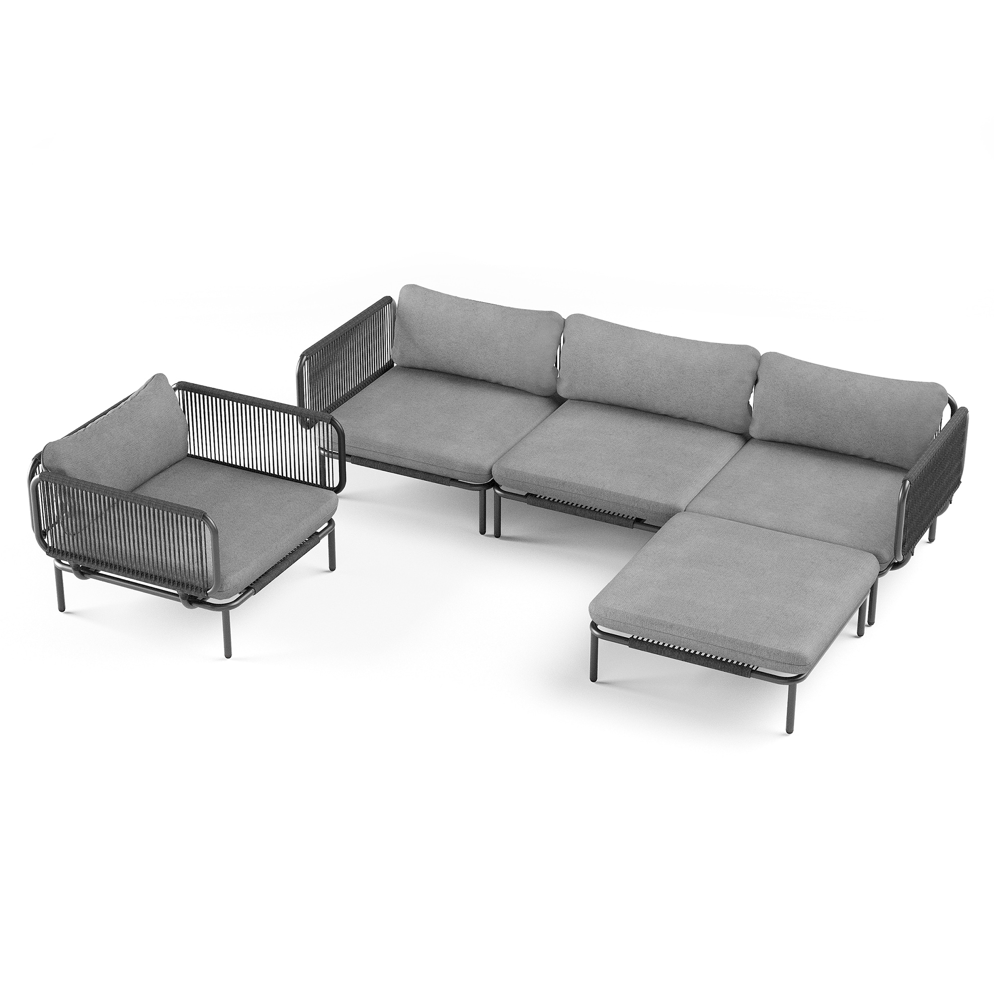 Crestlive Products CL-SF005DGY-5 patio sofa set Outdoor Sofa with Beige Cushions and Iron Frame