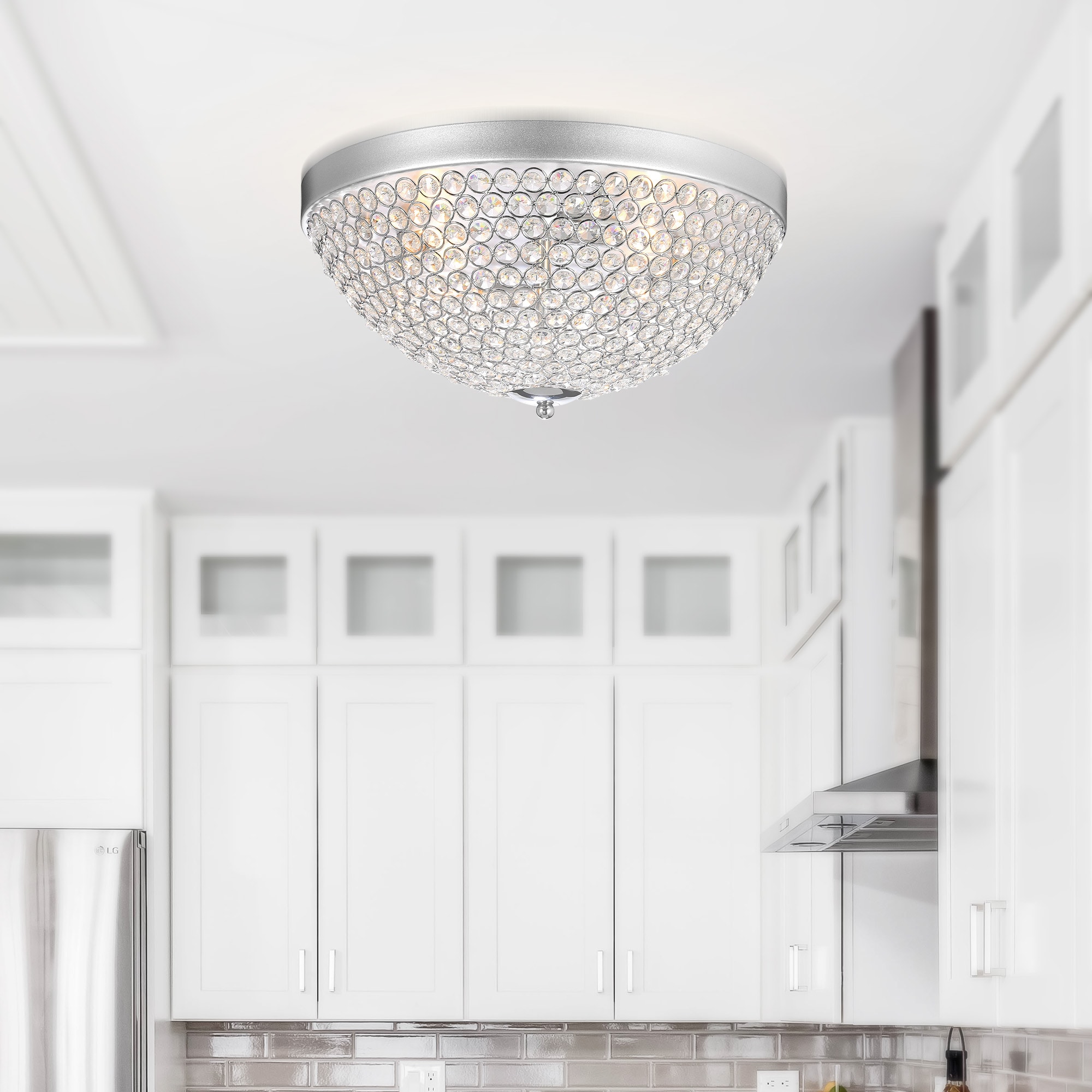Chrome Crystal Bowl 4-Light Flush Mount Chandelier