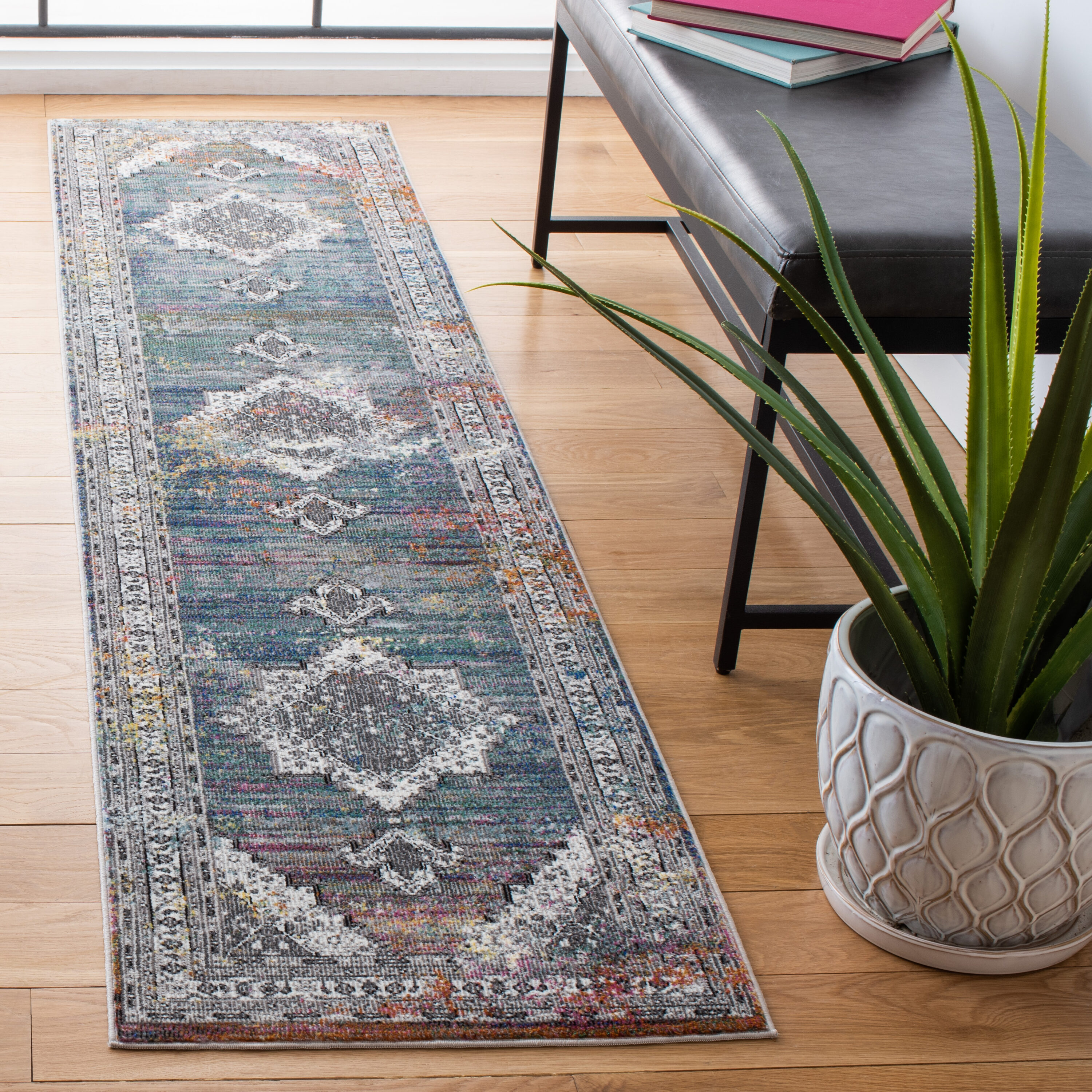 Aria 201M Ivory Blue 2ft x 8ft Runner Rug