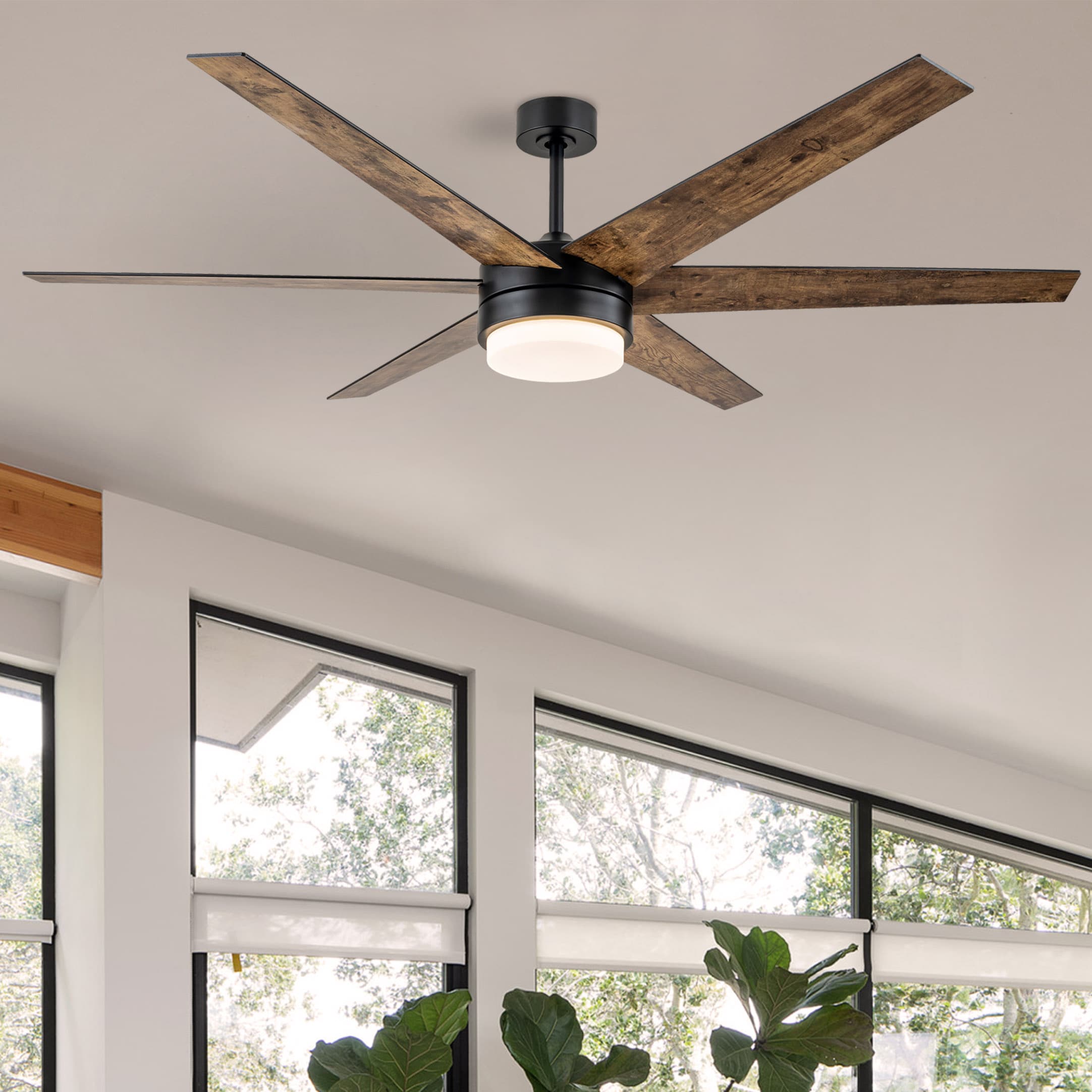 C Cattleya LCA2371-CF 70-in Color-Changing Integrated LED Black and Woodgrain with Woodgrain Blades Ceiling Fan With Light and Remote ( 6 -Blade )