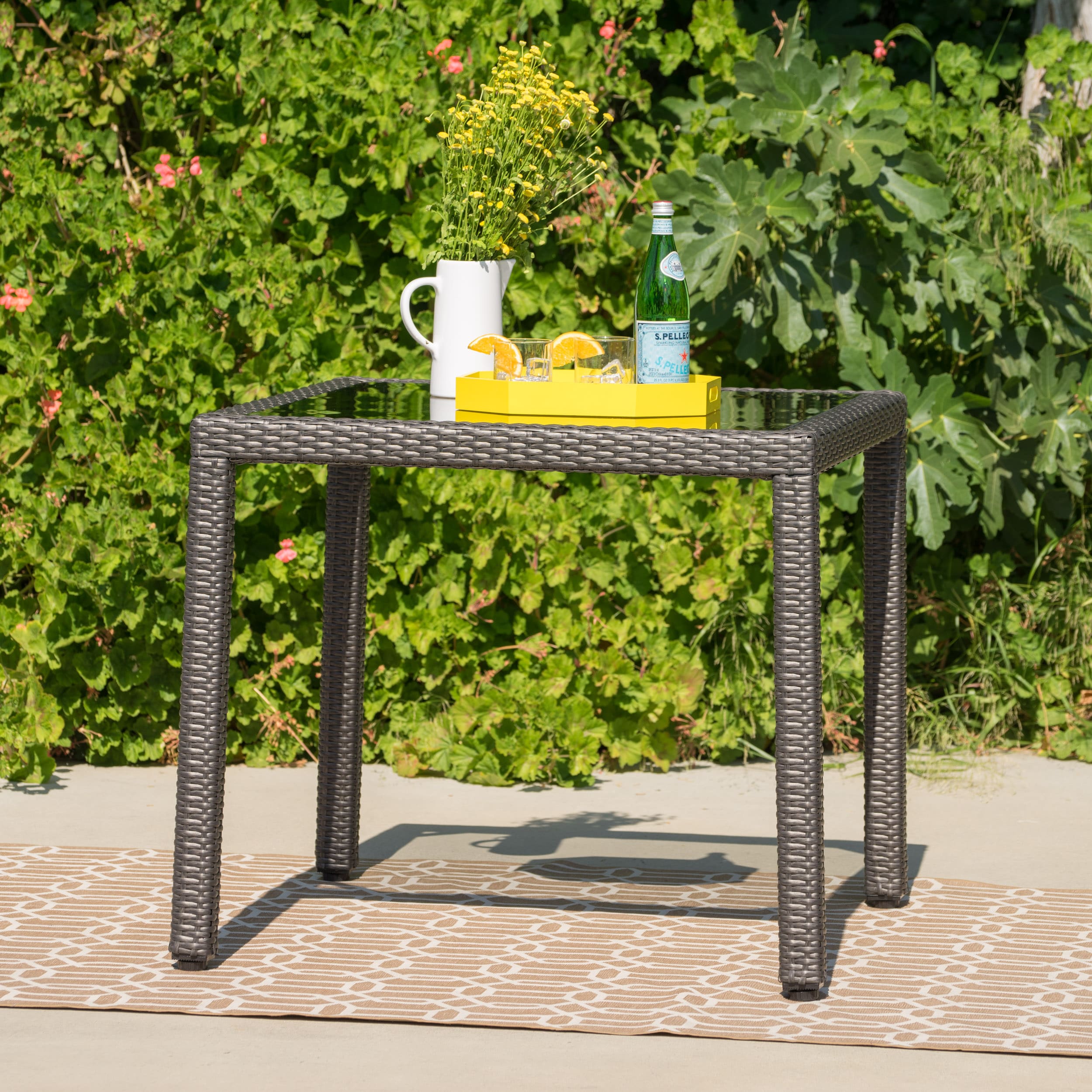 ZAKLOOP WU64014057 Outdoor Tables Square Rattan Balcony 34-in W x 34-in L
