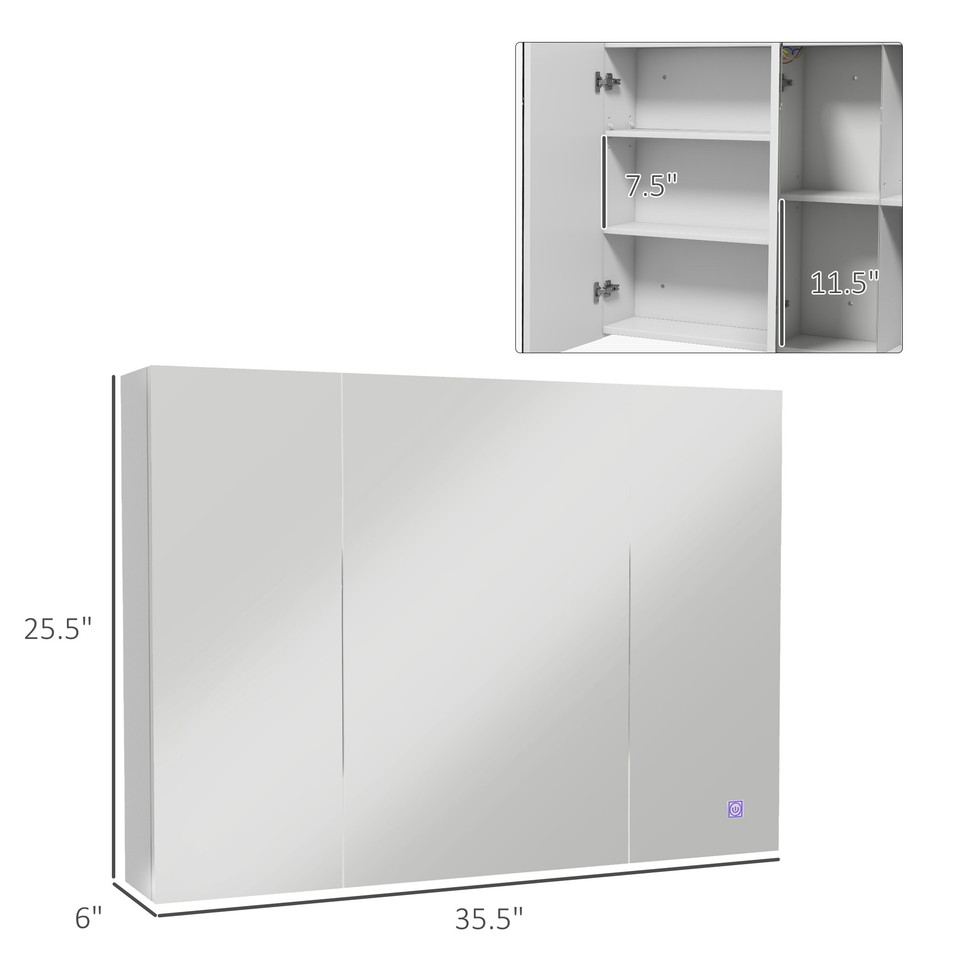 kleankin 834-644V80WT Bathroom-Medicine-Cabinets - View #3