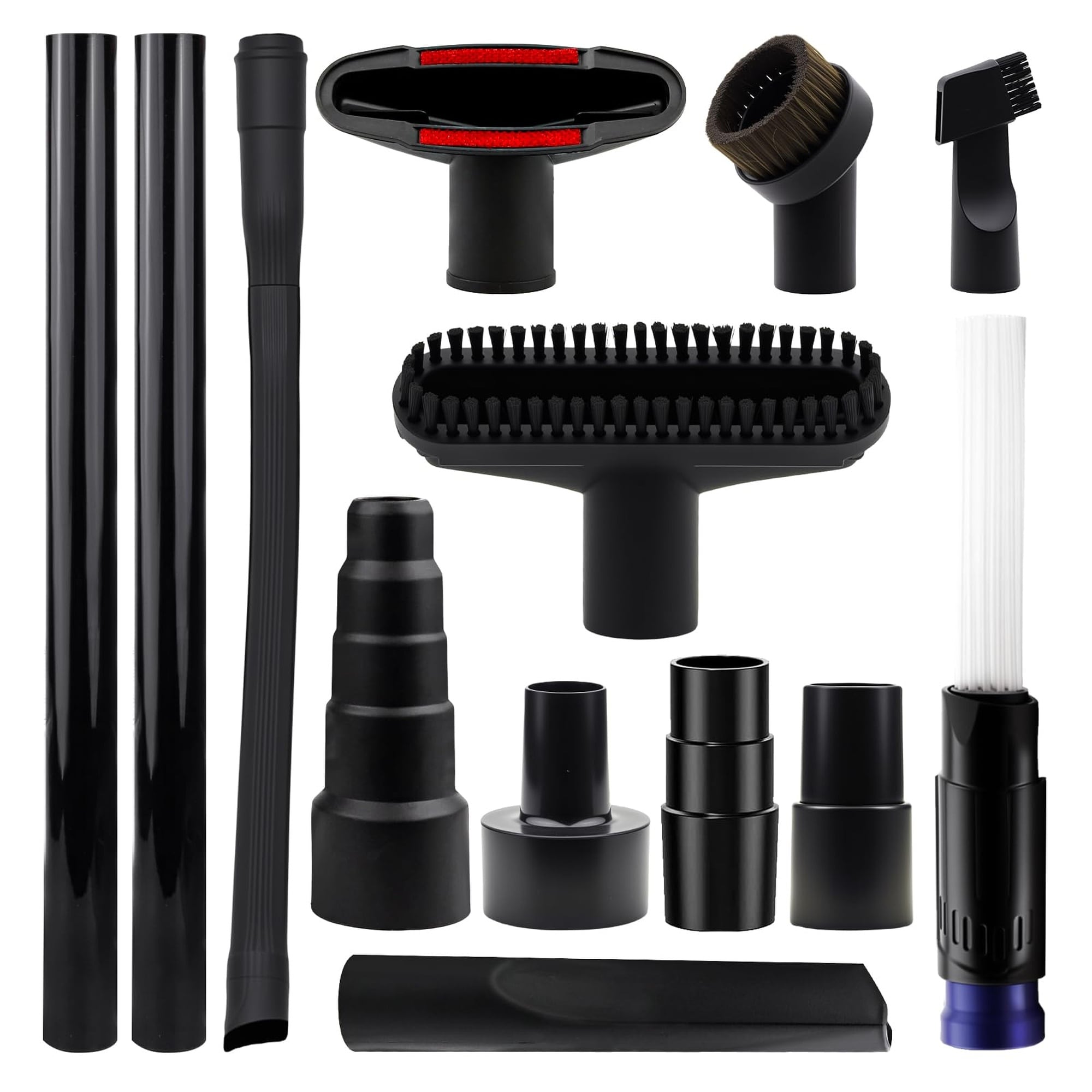 Angel Sar 13 Pcs Universal Vacuum Attachments Kit with 2.5 to 1.25 in Adapter 1.875 to 1 in Adapter 1.25 in Cleaner Accessories Horse Hair Brush Extension Wand for Shop Vac