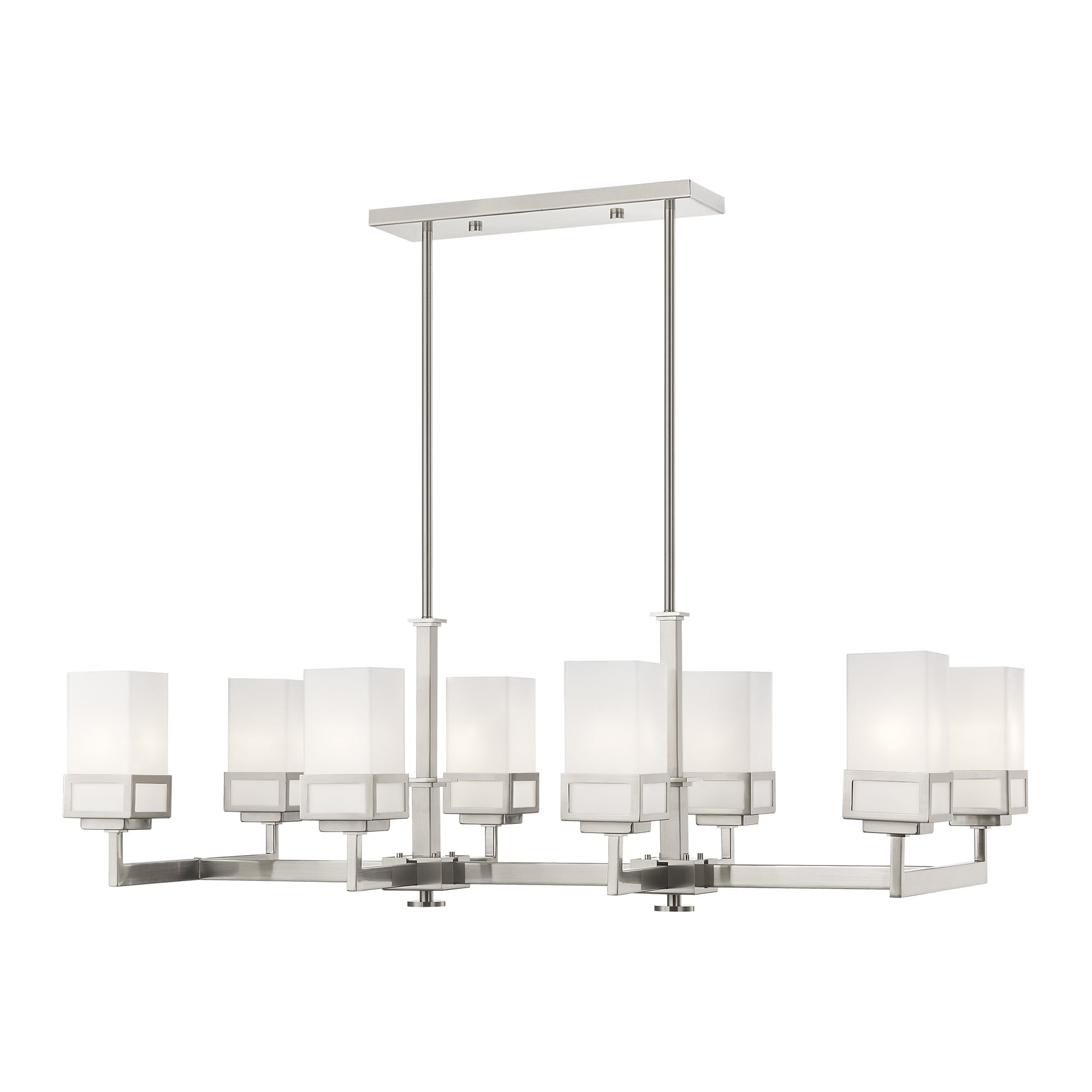 Elegant Harding 8-Light Linear Chandelier with Satin Opal White Glass