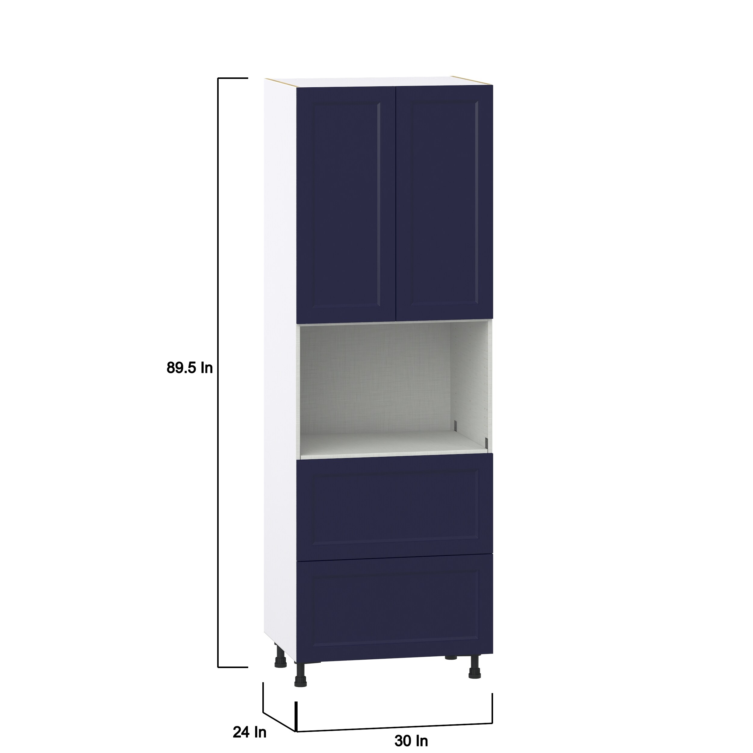 Hugo&Borg Lorette 30-in W x 89.5-in H x 24-in D Navy Blue 2-Drawers Microwave Pantry Fully Assembled Cabinet (Recessed Panel Shaker Style)
