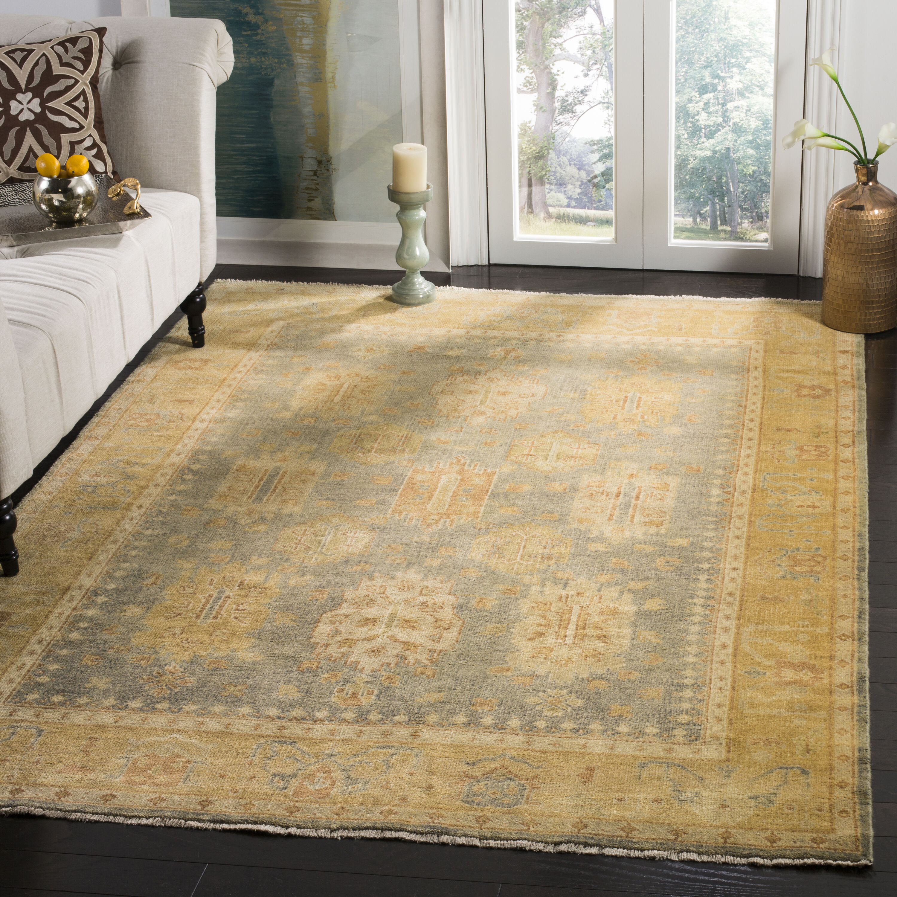  Osh126 Gray/Gold Traditional 6ft x 9ft Medium Rectangle Rug