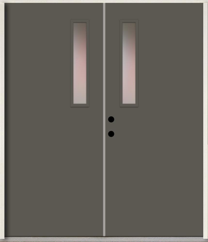 RELIABILT LO1063465 Spotlights 72-in x 80-in x Fiberglass 1/4 lite Right-hand inswing Thunder Gray Paint Painted Prehung Double Front Door Insulating core