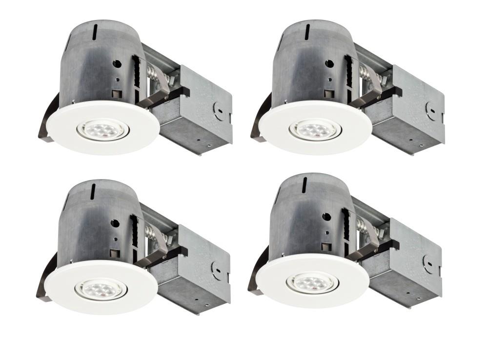 White Finish Easy Install Push-N-Click Clips Dimmable Downlight Round Trim 90733 Globe Electric 4 LED IC Rated Swivel Spotlight Recessed Lighting Kit LED Bulbs Included 4-Pack 