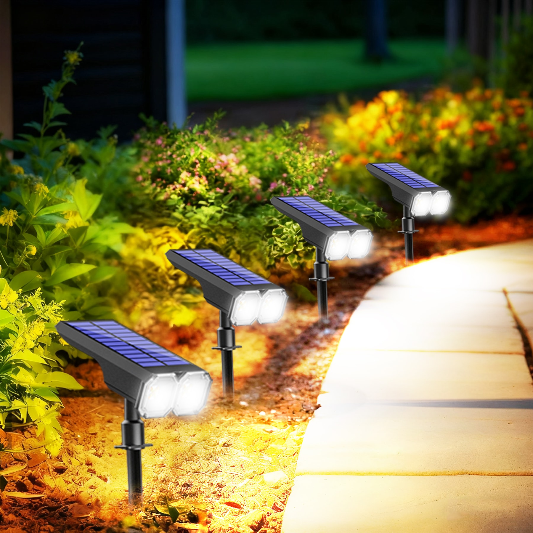 Bieuoram Solar Path Light 100LM IP65 Waterproof Dusk To Dawn 4 Lighting Modes For Landscape Garden Pathway Wall Outdoor