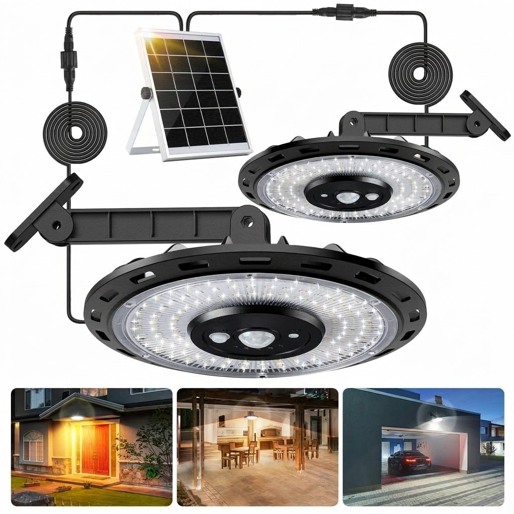 AOIZGMY  Solar Shed Light Double Heads 3000LM 3 Color Temperature 5 Lighting Modes Remote Control IP65 Waterproof for Indoor Outdoor Barn Patio