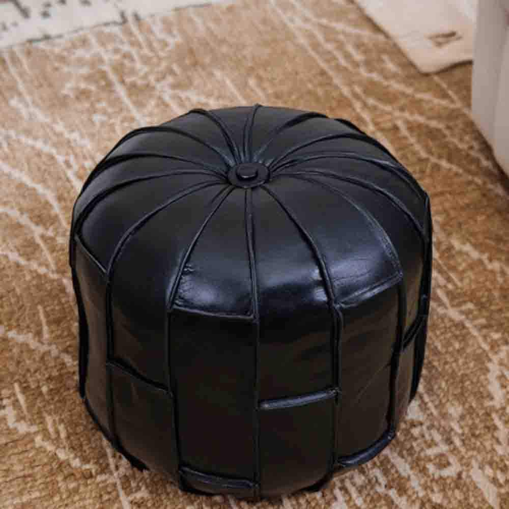 Rugsotic Carpets Solid Handmade Buffalo Leather Round Pouf 14x14x14 ...
