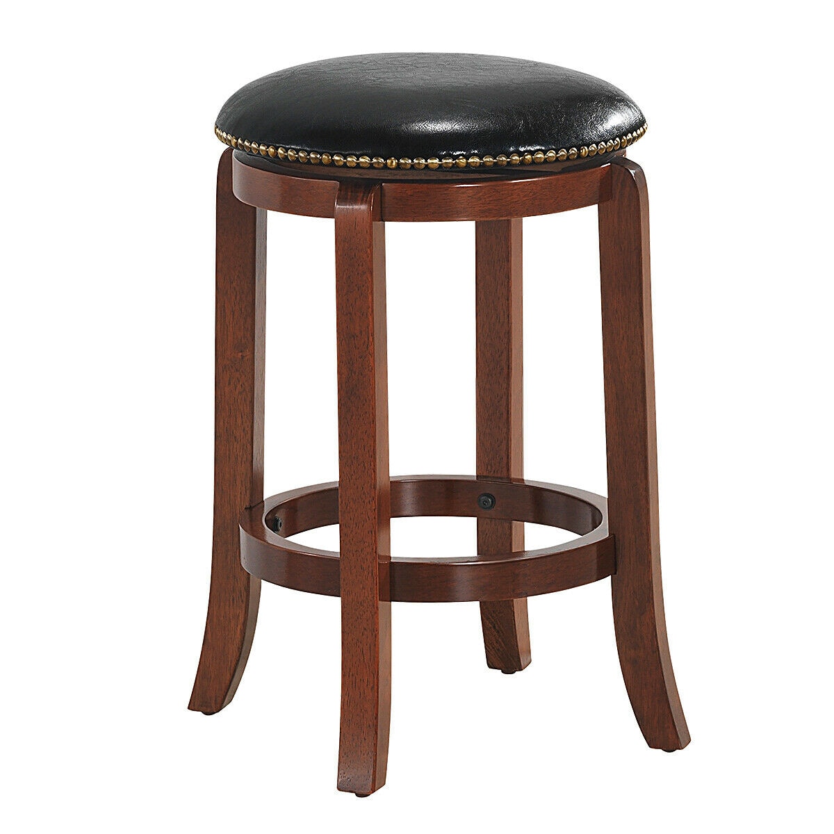 CASAINC WF-HW61762-LA Brown 24-in H Bar height Upholstered Swivel Wood Backless Bar Stool