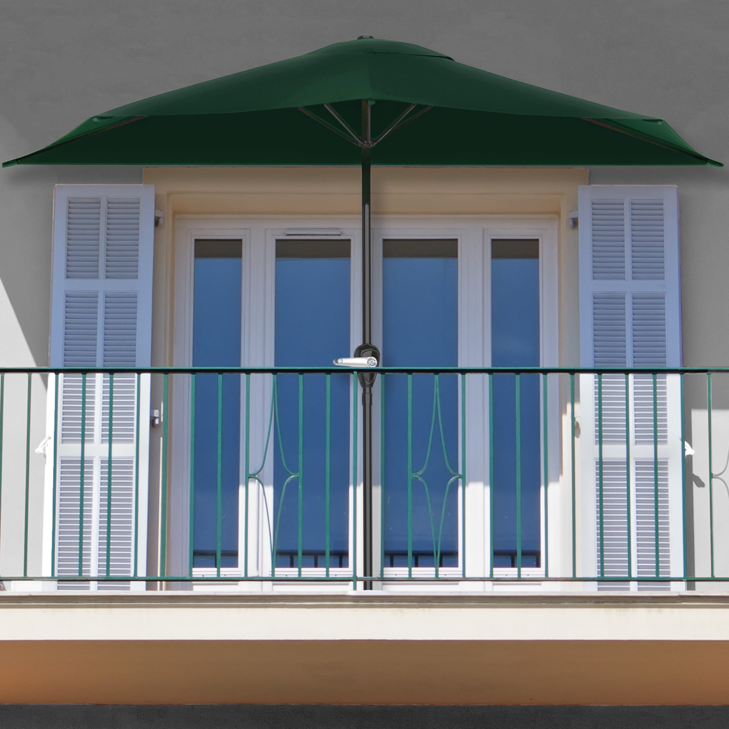 Pure Garden 50-LG1036B 9-ft Steel Green Crank Market Patio Umbrella with Base