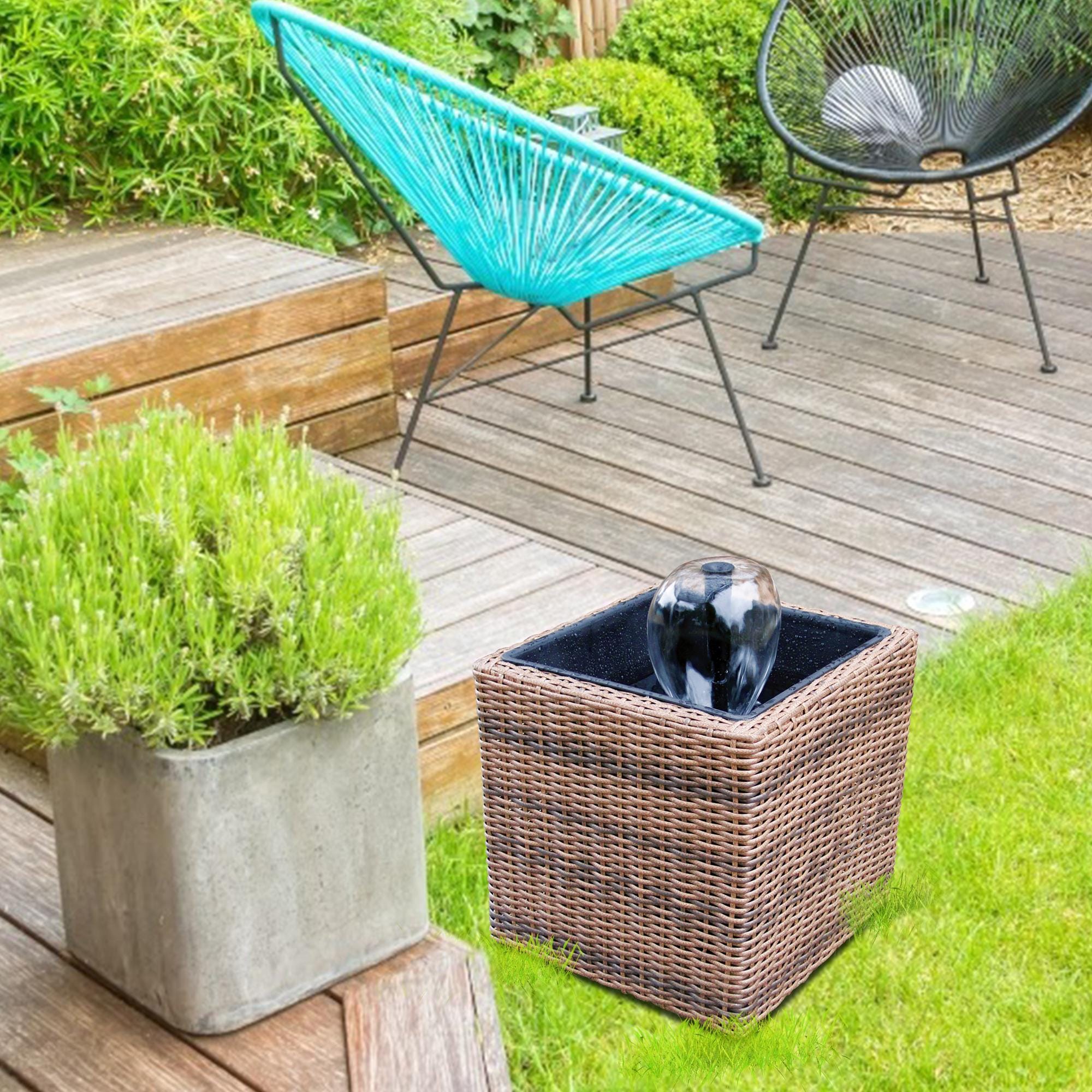 Gray Wicker-Look Resin Mini Pond and Fountain Kit