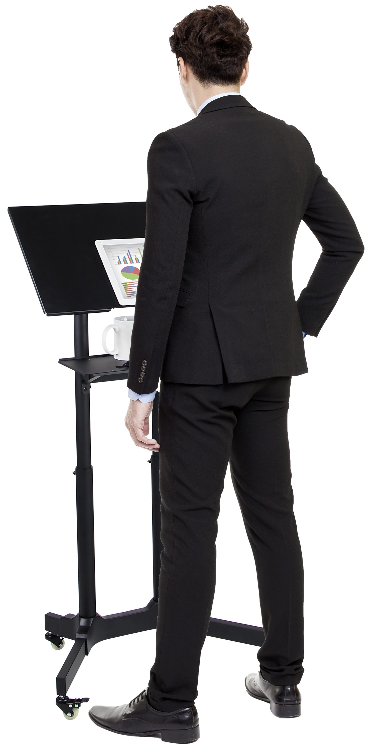 Black Aluminum Adjustable Mobile Standing Desk with Casters