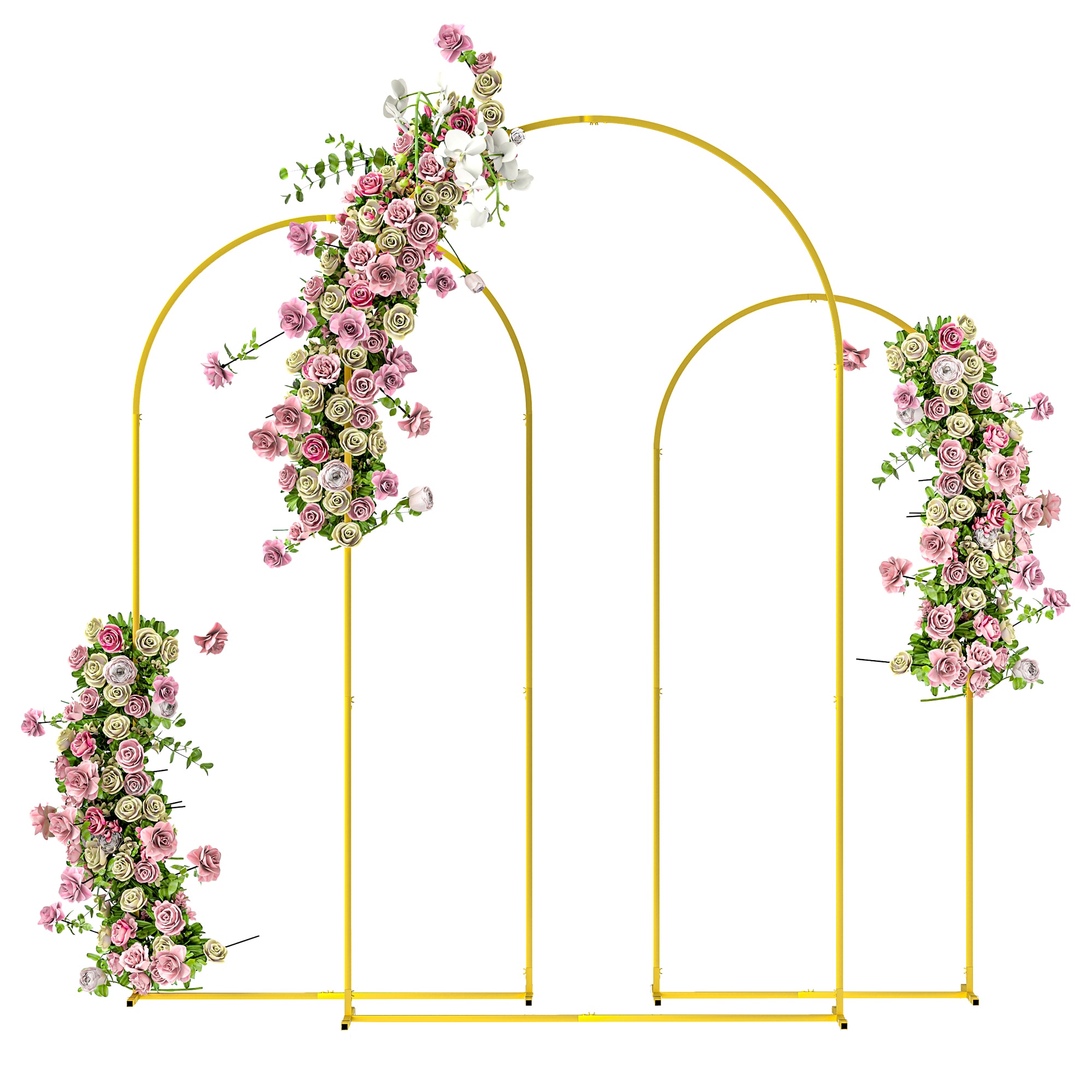 Outsunny 84J-035V00GD Metal Arch Backdrop Stand Set of 3 7/6.5/6 ft Wedding Arch Frame Balloon Backdrop Arch Stand Set for Birthday Party Gold