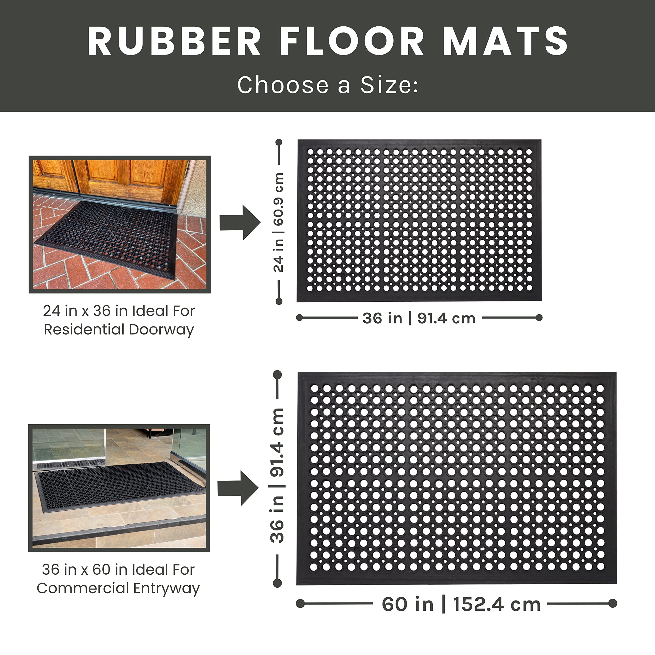 Versatex 24 x 36 in Indoor Outdoor Multipurpose Rubber Floor Utility Mat, Black